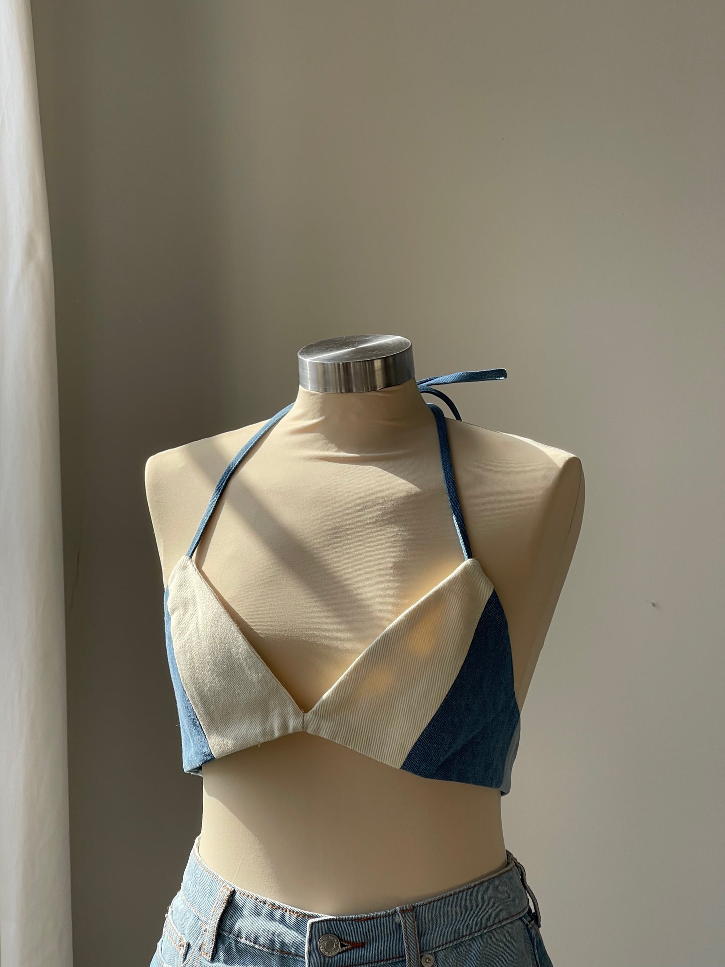 Susie 70s Style Denim Bikini Wrap Top