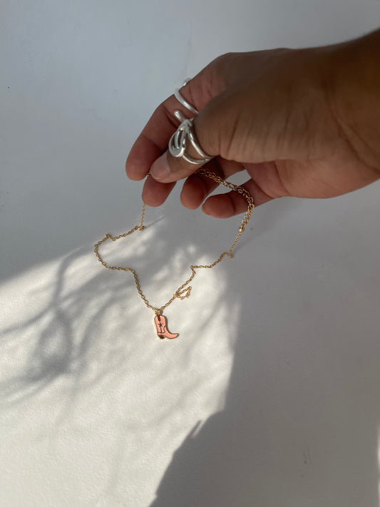 Cowboy Boot Charm Necklace In Peach