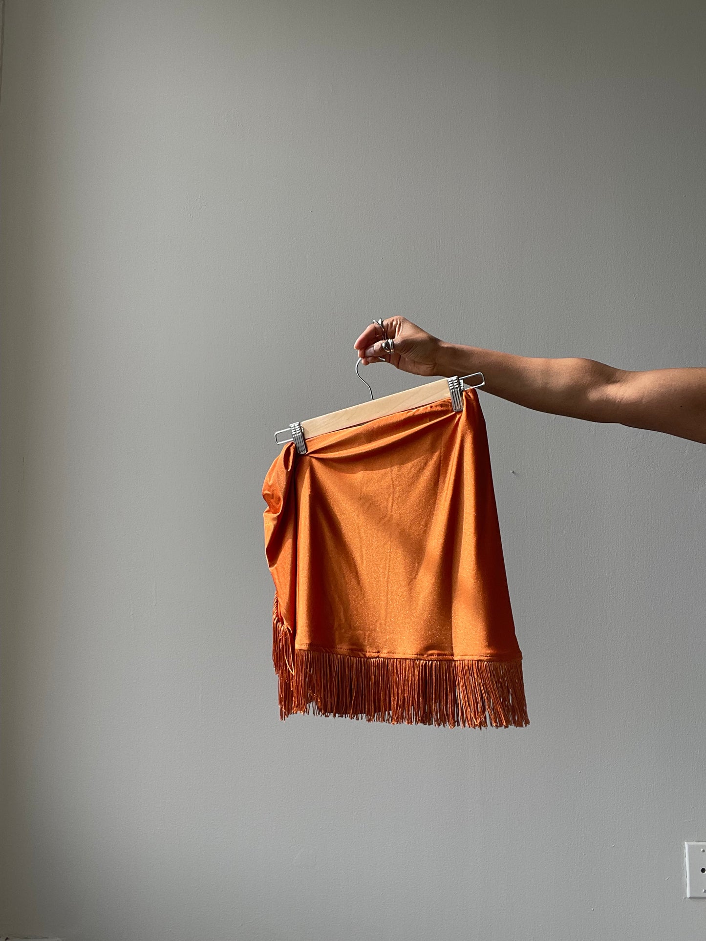 Waco Wrap Fringe Skirt w/Shorts In Rust