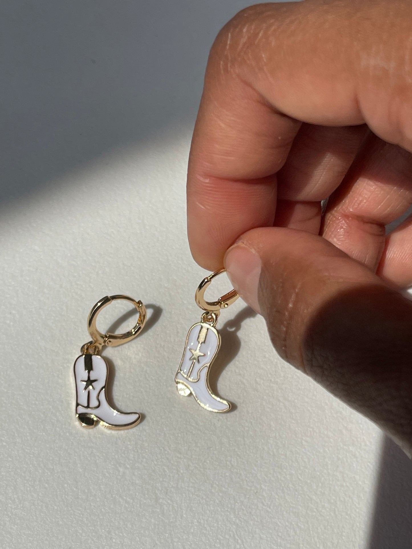 Cowboy Boot Drop Earring In White