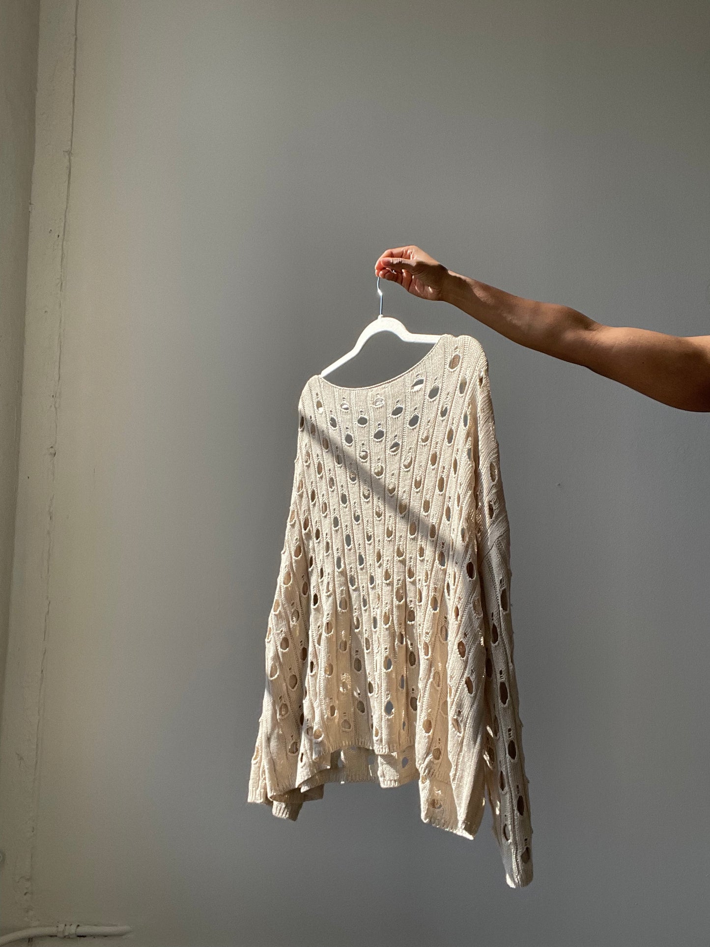Trisha Oversized Crochet Lightweight Top In Natural