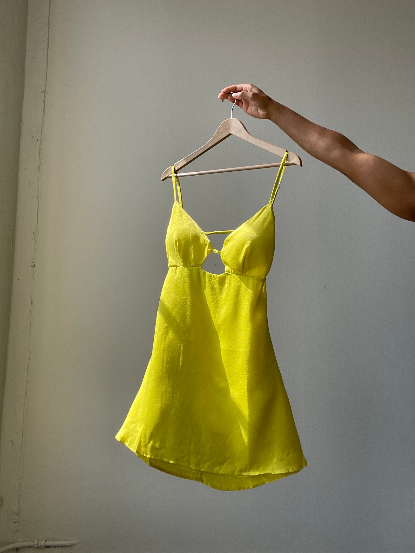 Pearland Peekaboo Open Back Mini Dress In Lighting Lemon