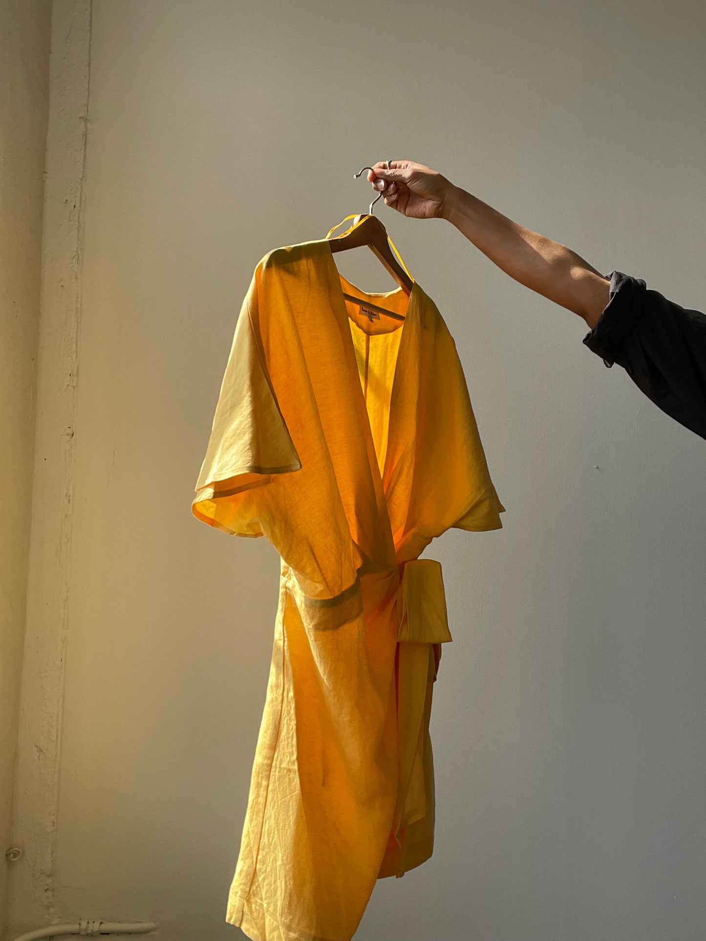 Lorie Linen & Cotton Kimono Wrap Dress In Lemon