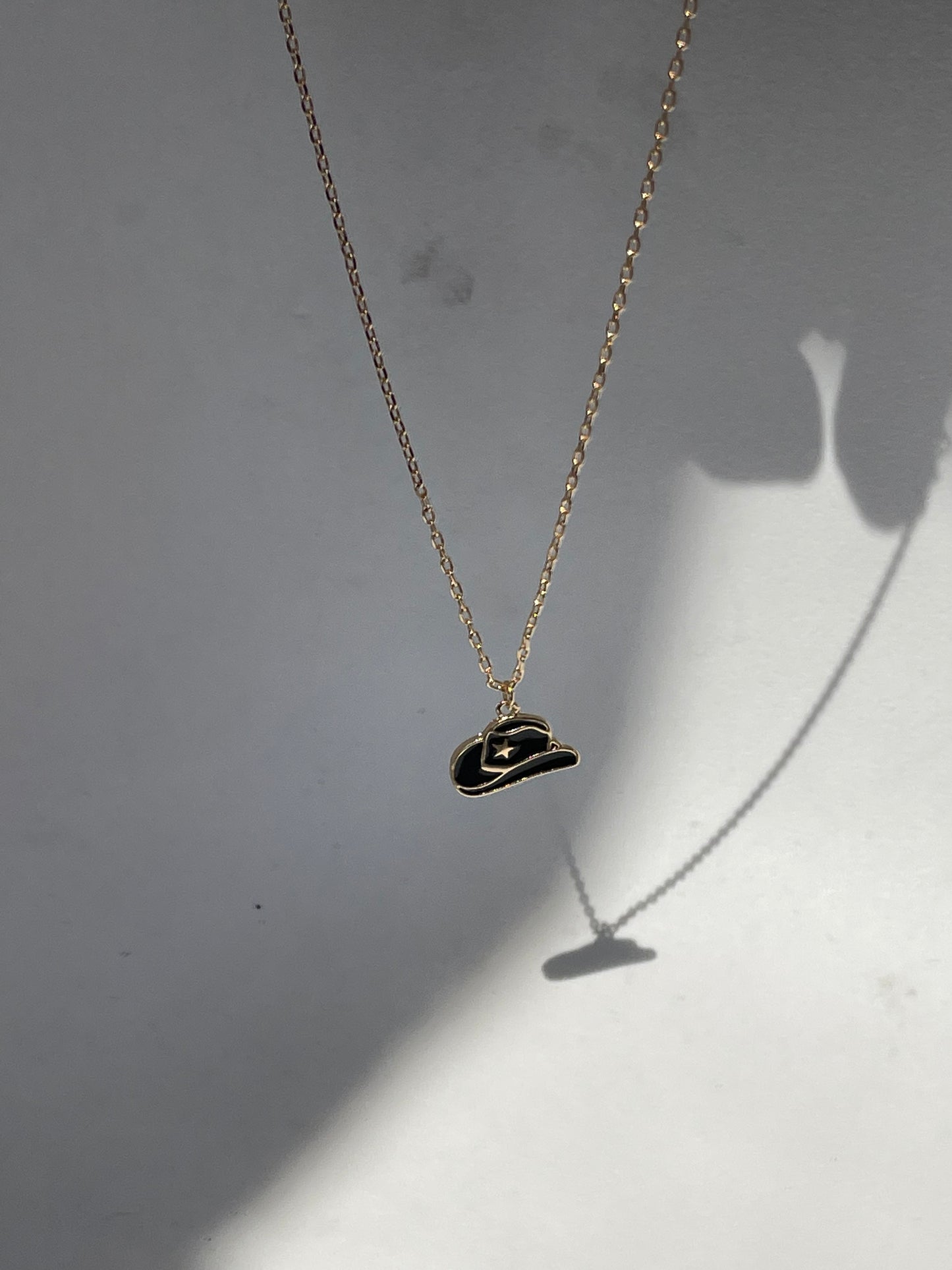 Cowboy Hat Charm Necklace In Black