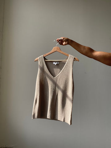 Sasha V Neck Loose Fit Tank In Ivory Taupe
