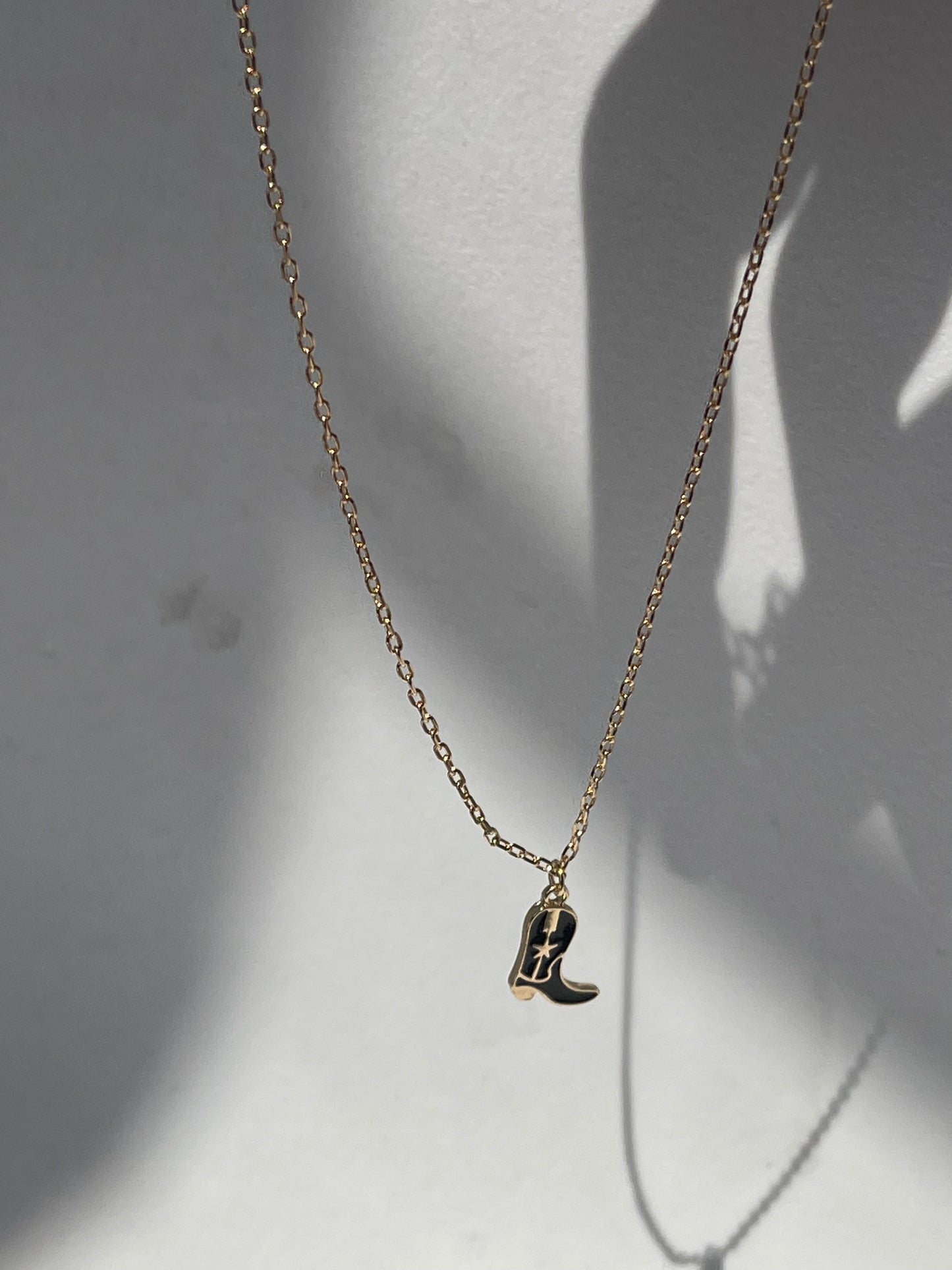Cowboy Boot Charm Necklace In Black