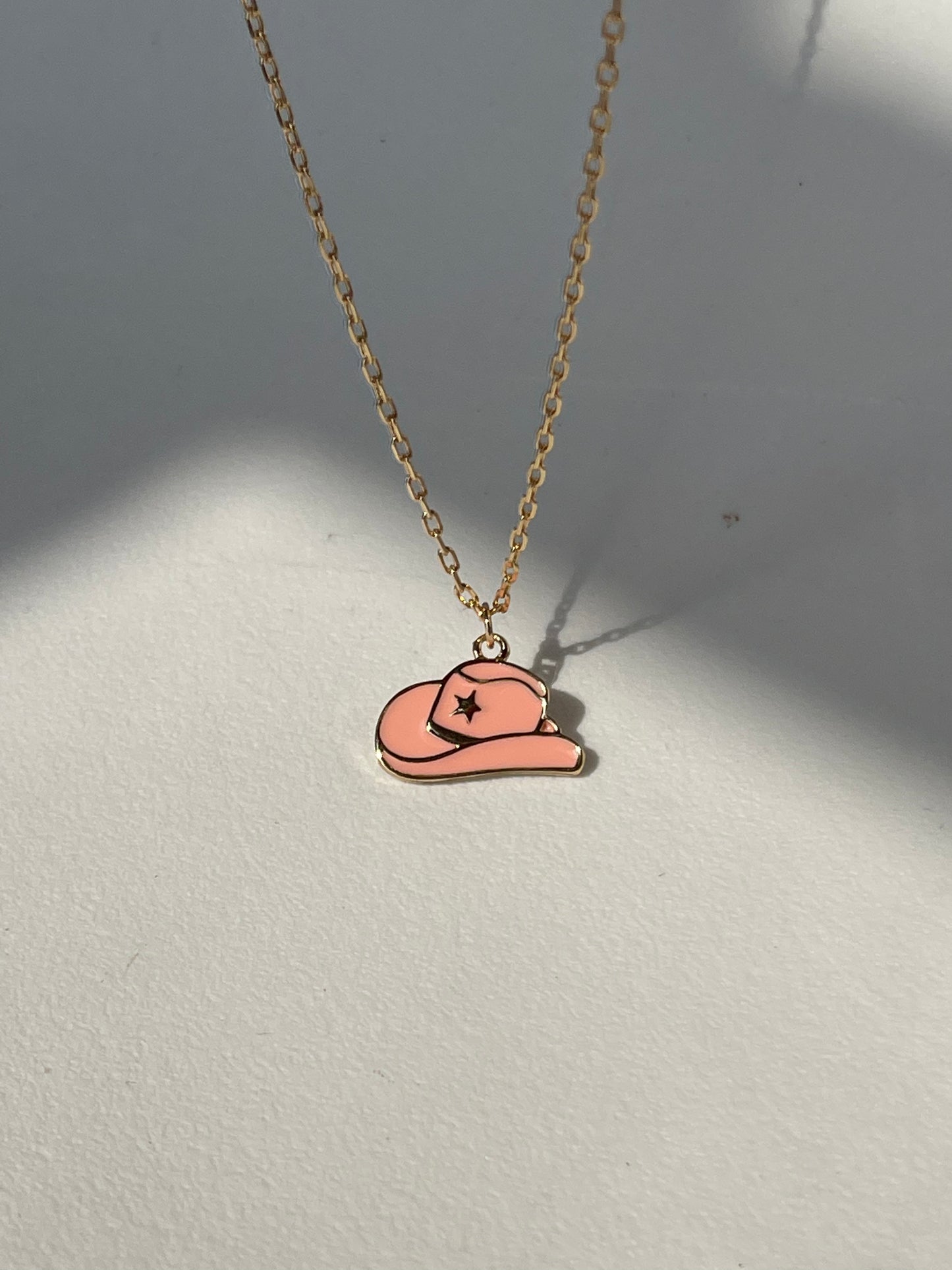 Cowboy Hat Charm Necklace In Peach