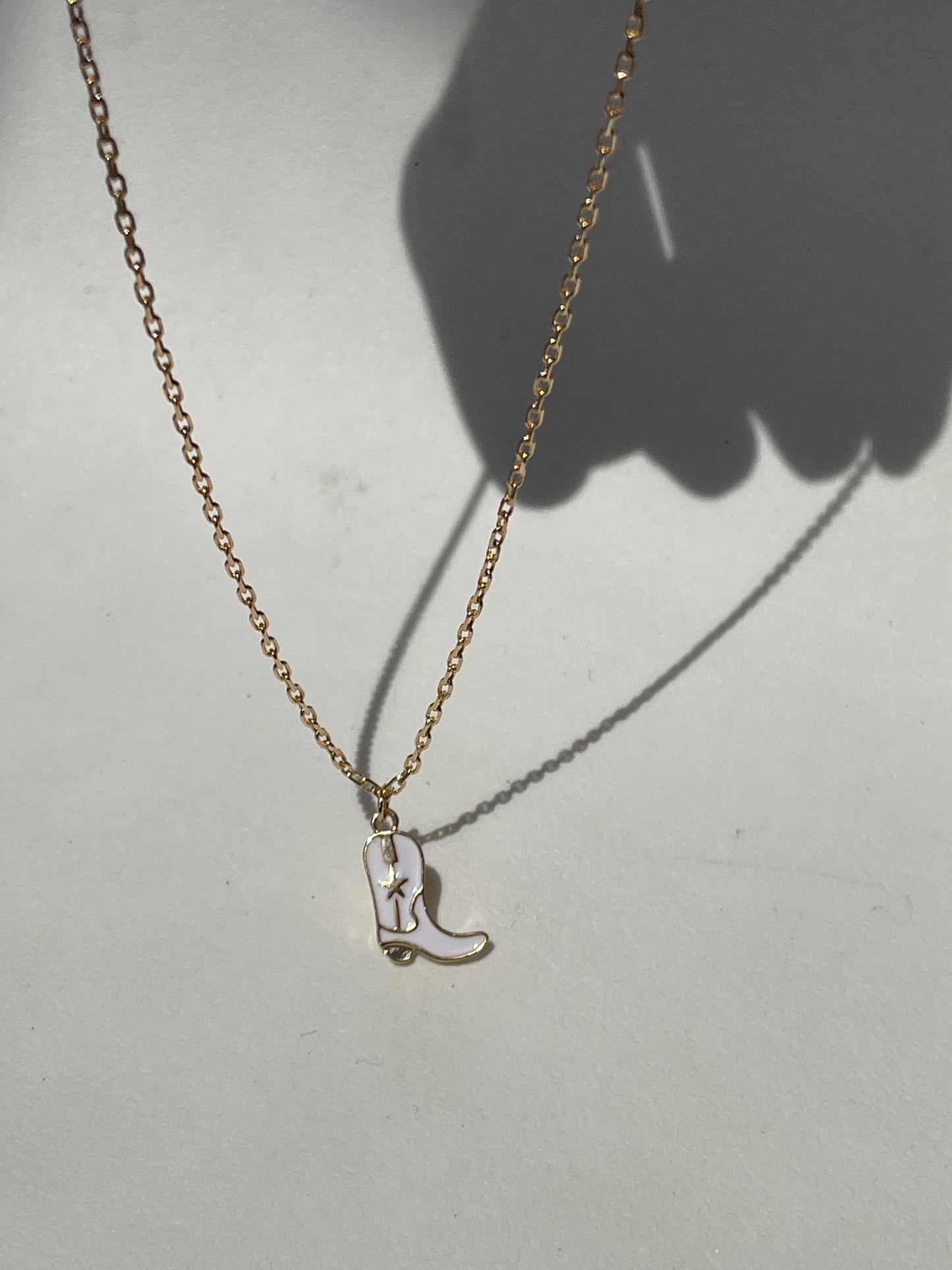 Cowgirl Boot Charm Necklace In White