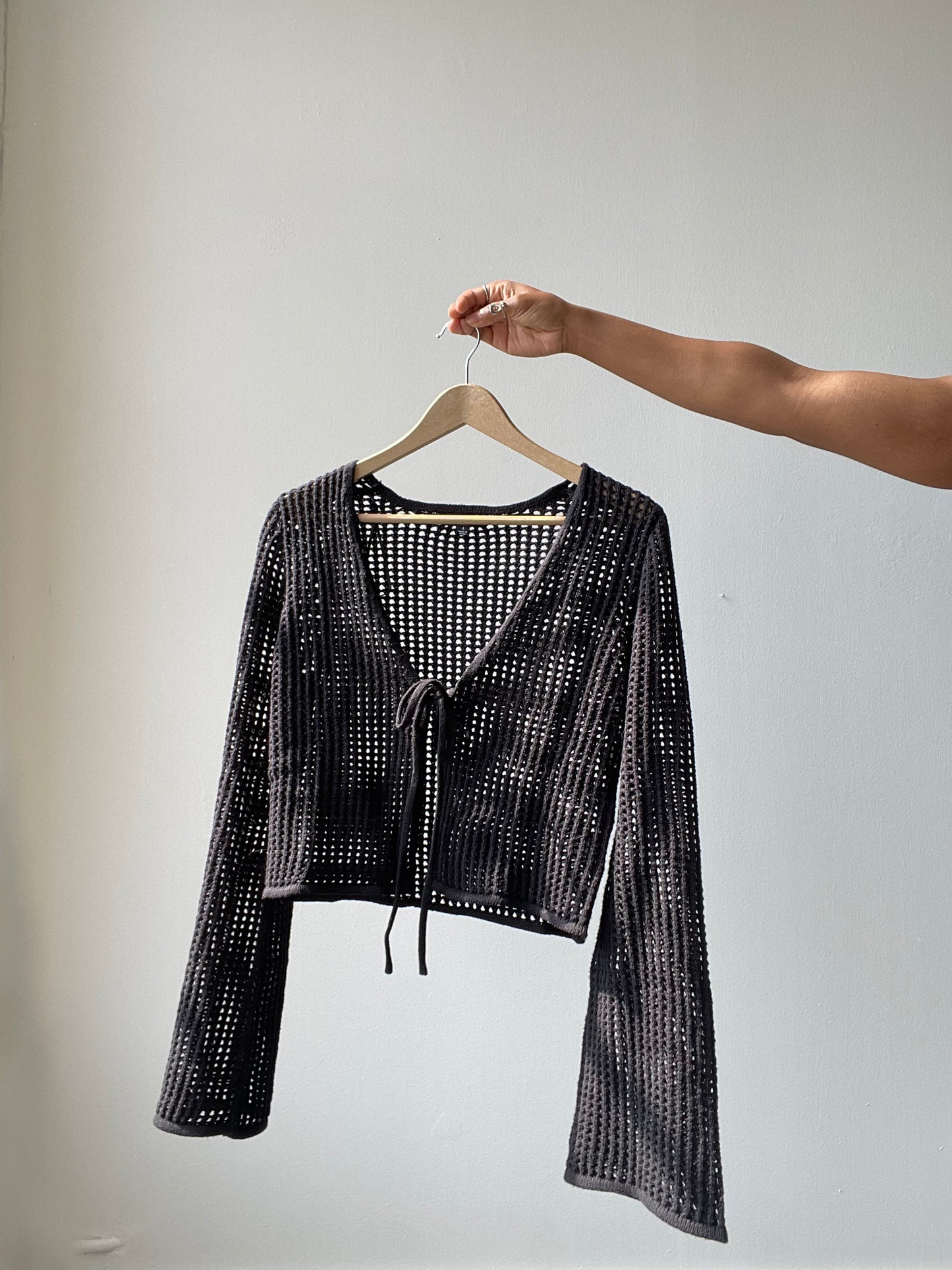 Lufkin Cotton Crochet Cardigan In Black