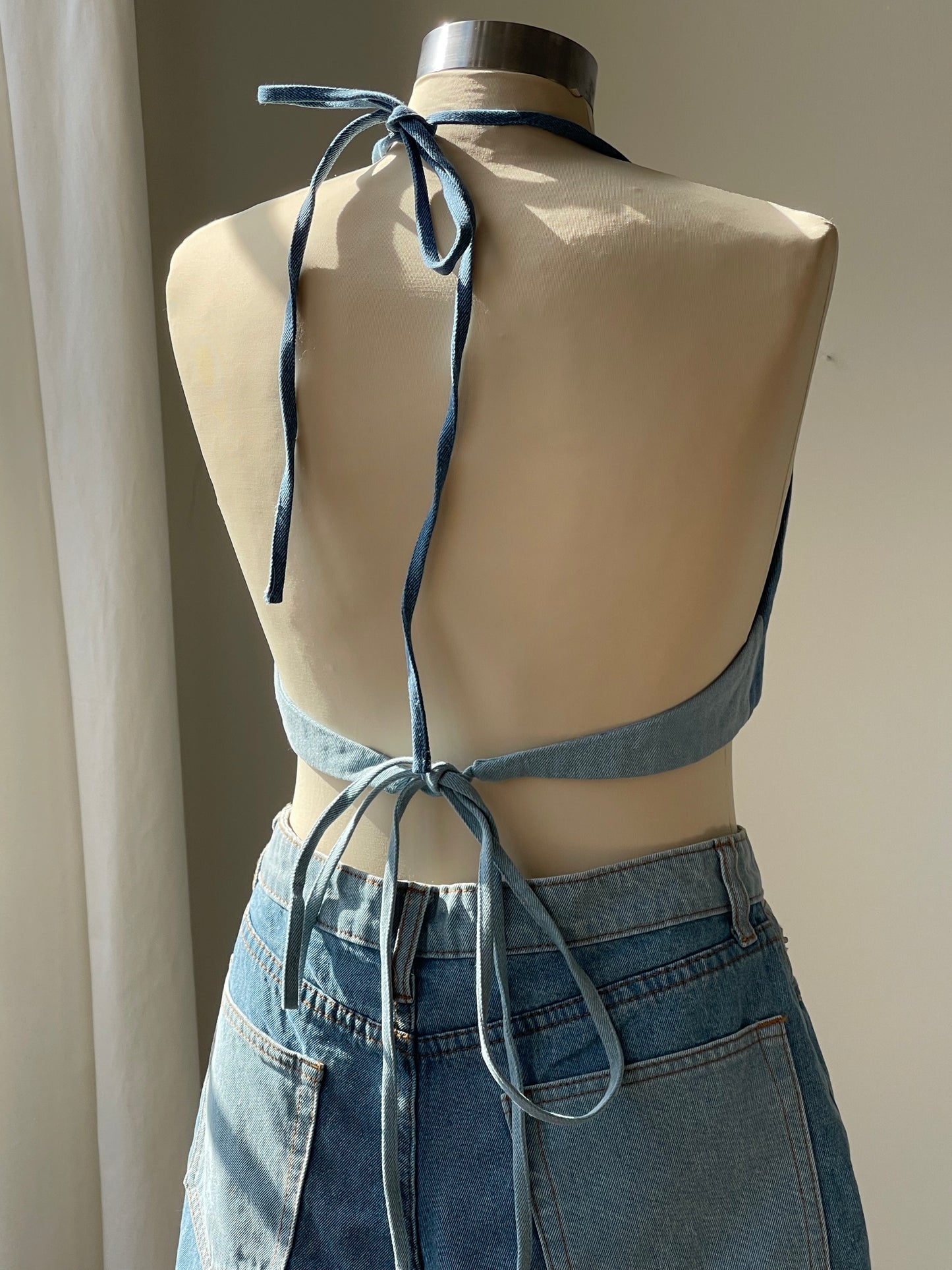 Susie 70s Style Denim Bikini Wrap Top