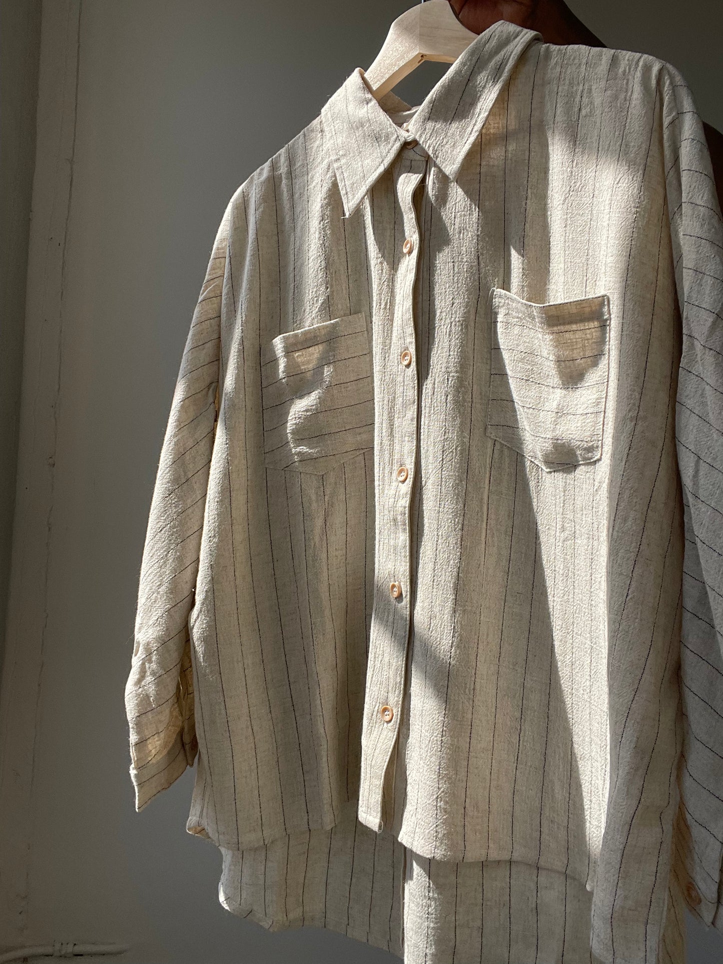Jenny Linen Pinstripe Button Down In Natural