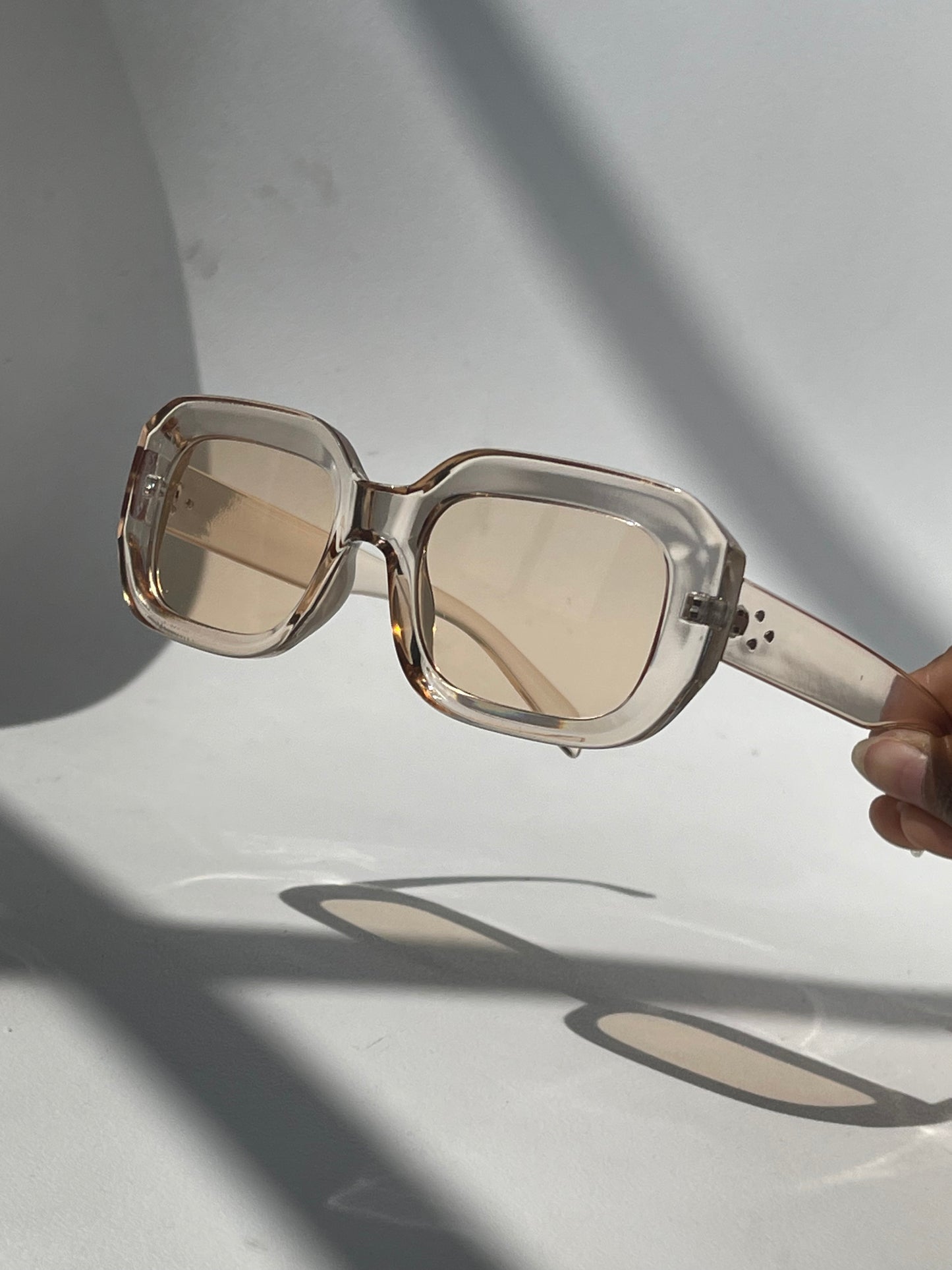 Angie Retro 70s Style Sunglasses In Clear Taupe