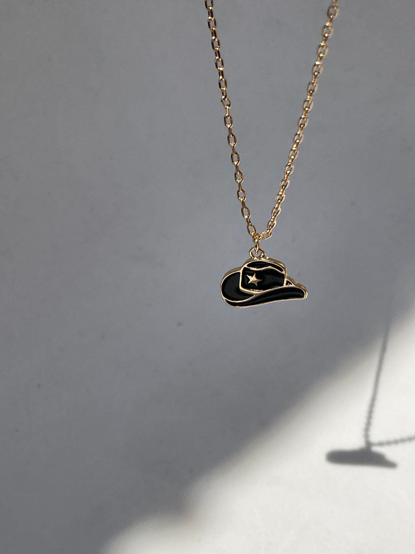 Cowboy Hat Charm Necklace In Black