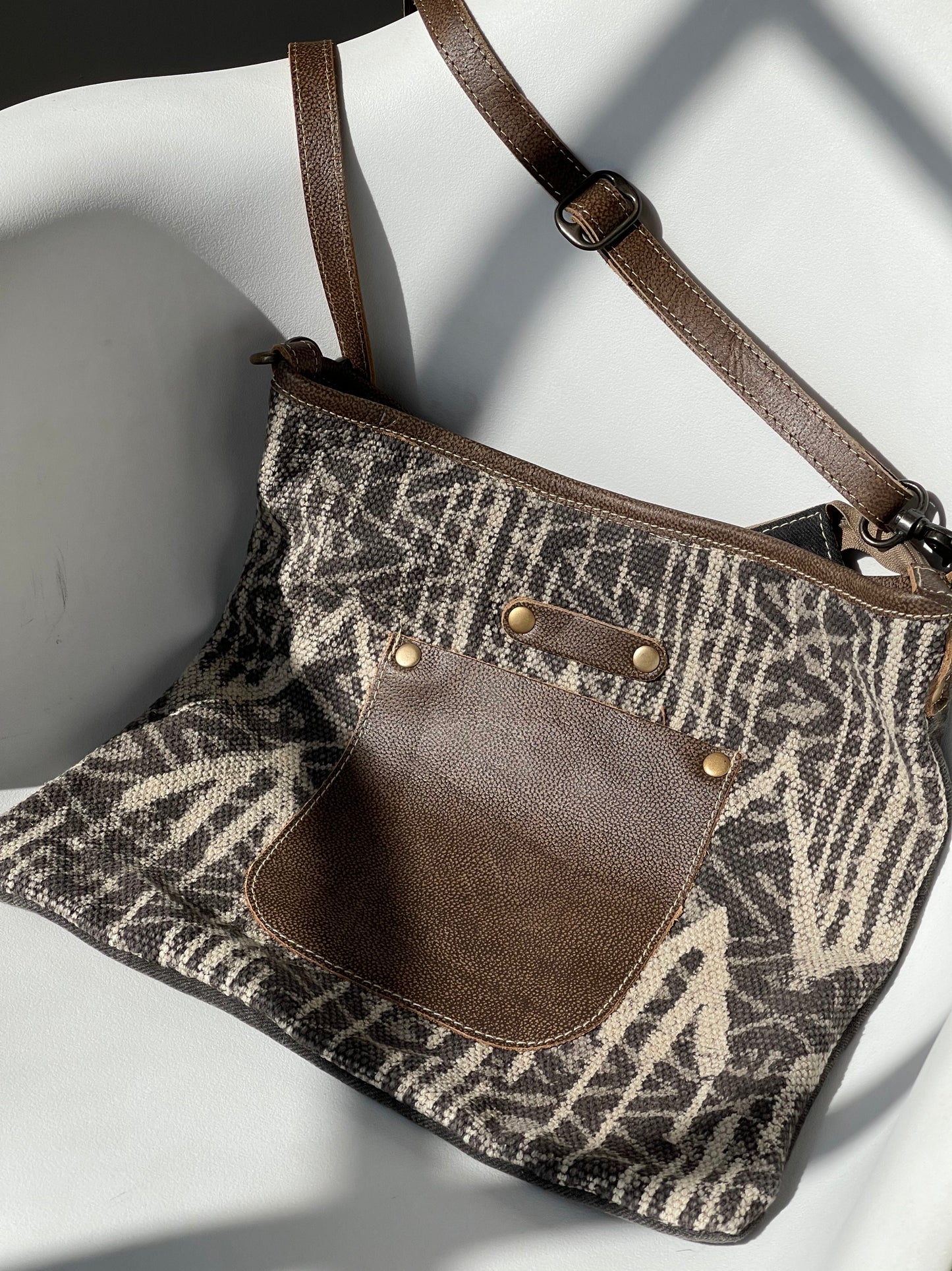 Waco Tribal Cotton Leather Crossbody Tote Bag