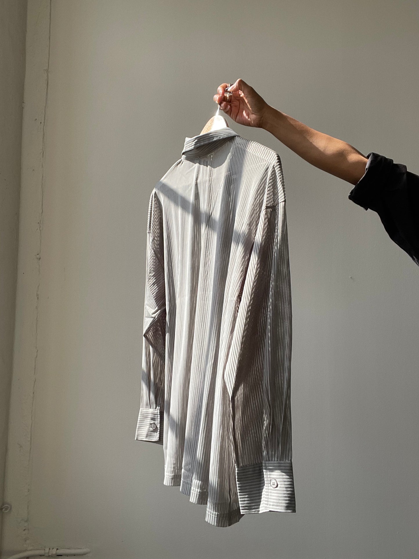 Presley Striped Sheer Button Down In Dust Sage