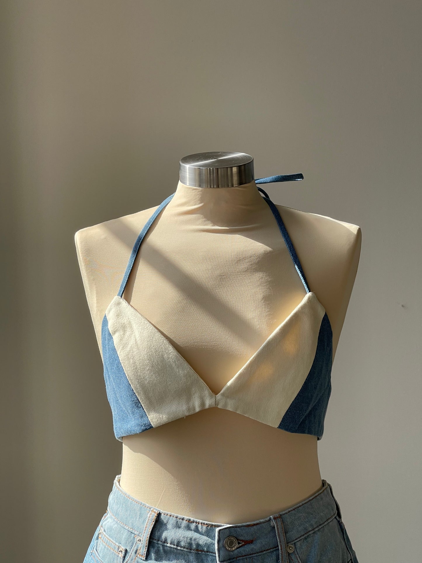 Susie 70s Style Denim Bikini Wrap Top