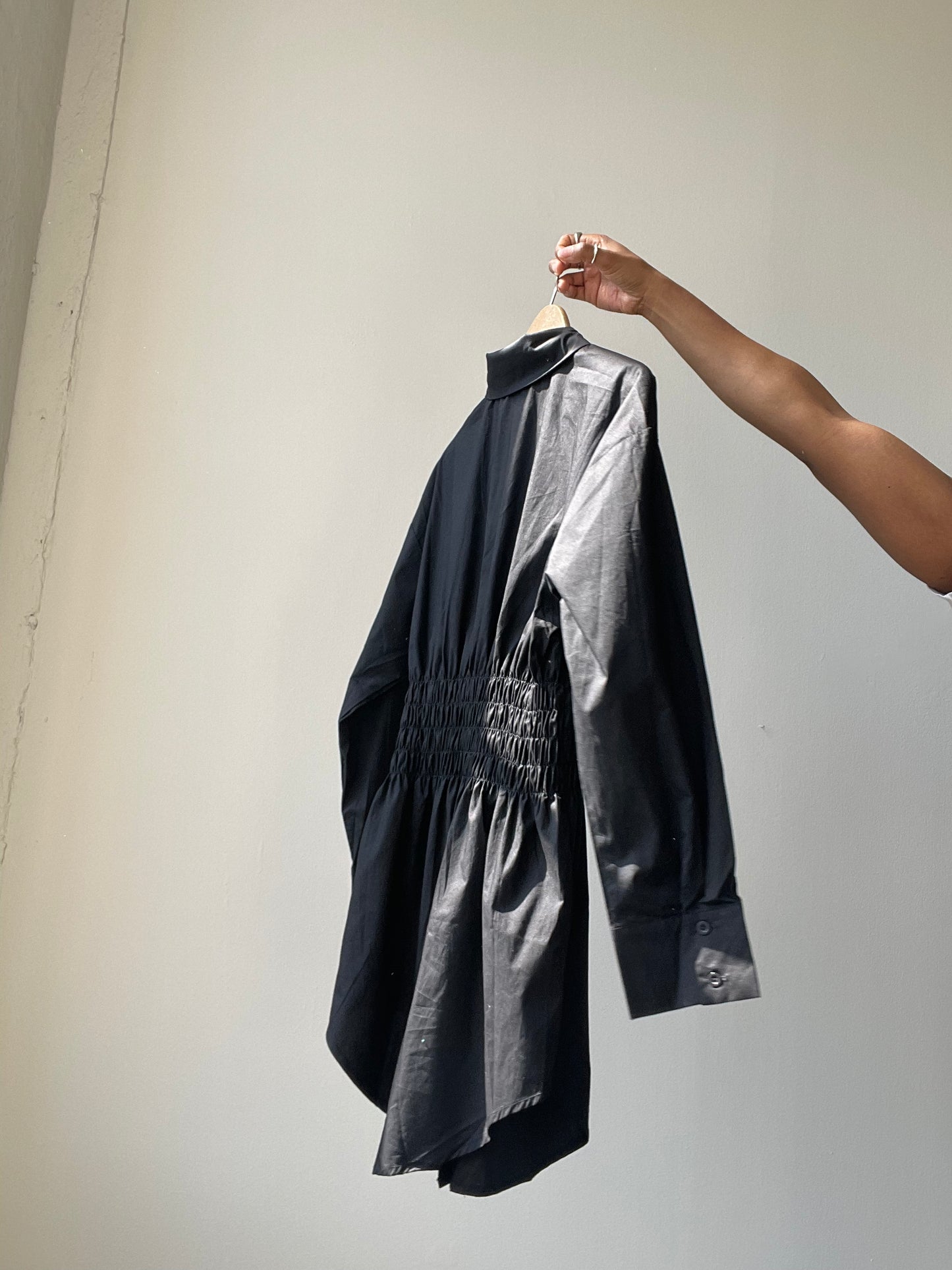 Lexi Rouged Button Down Shirt Dress In Black