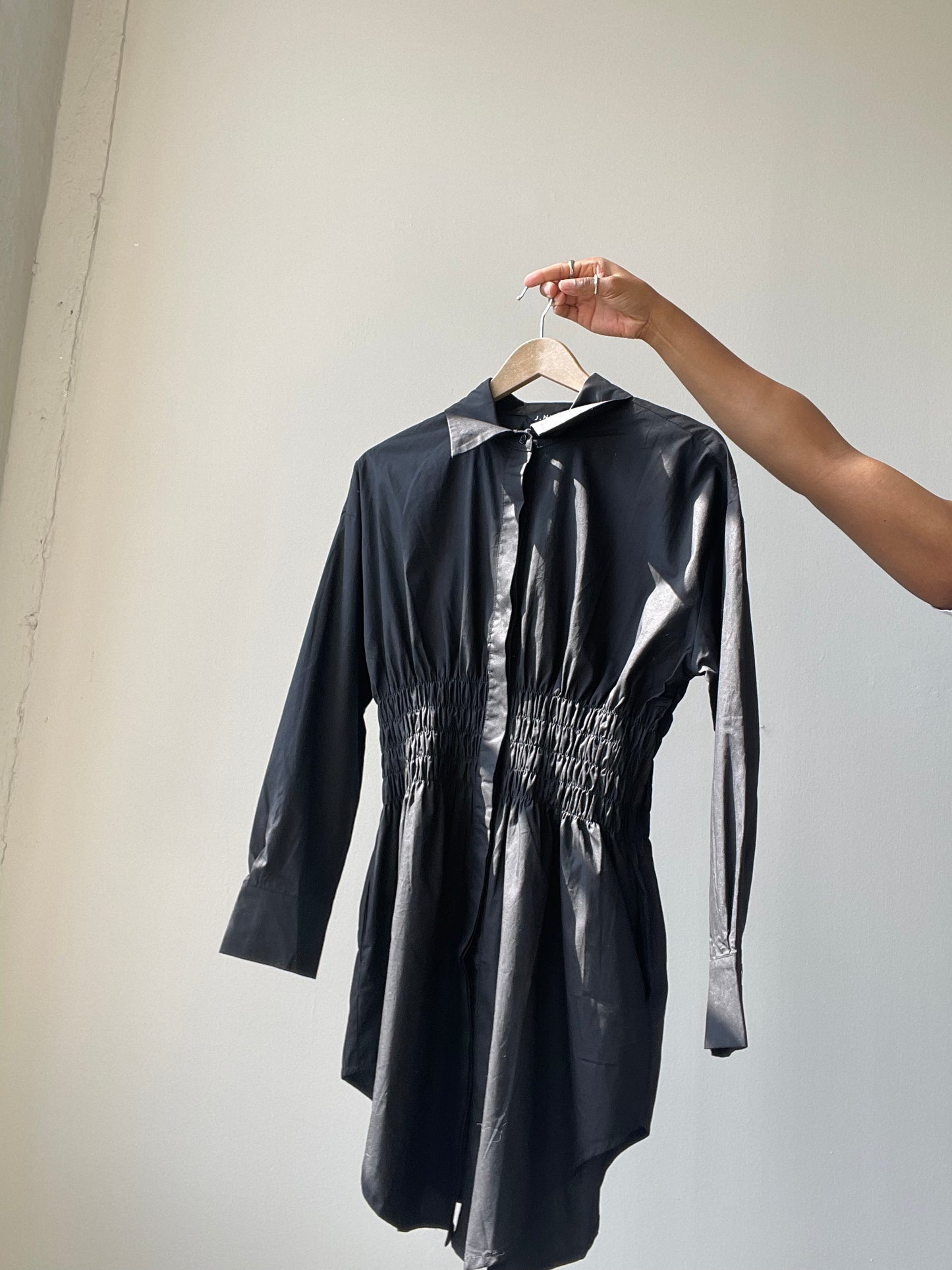 Lexi Rouged Button Down Shirt Dress In Black