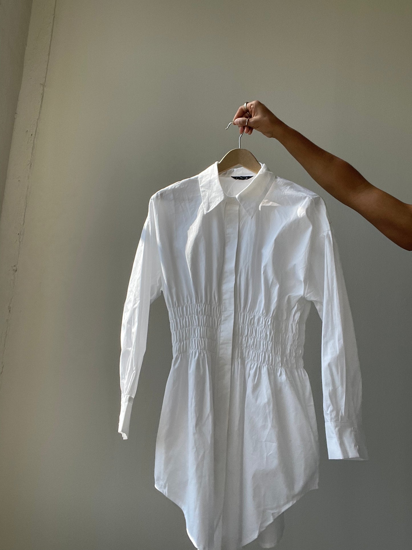 Lexi Rouged Button Down Shirt Dress In White