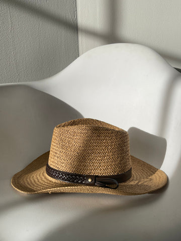 Casey Braided Belt Woven Cowboy Hat In Brown