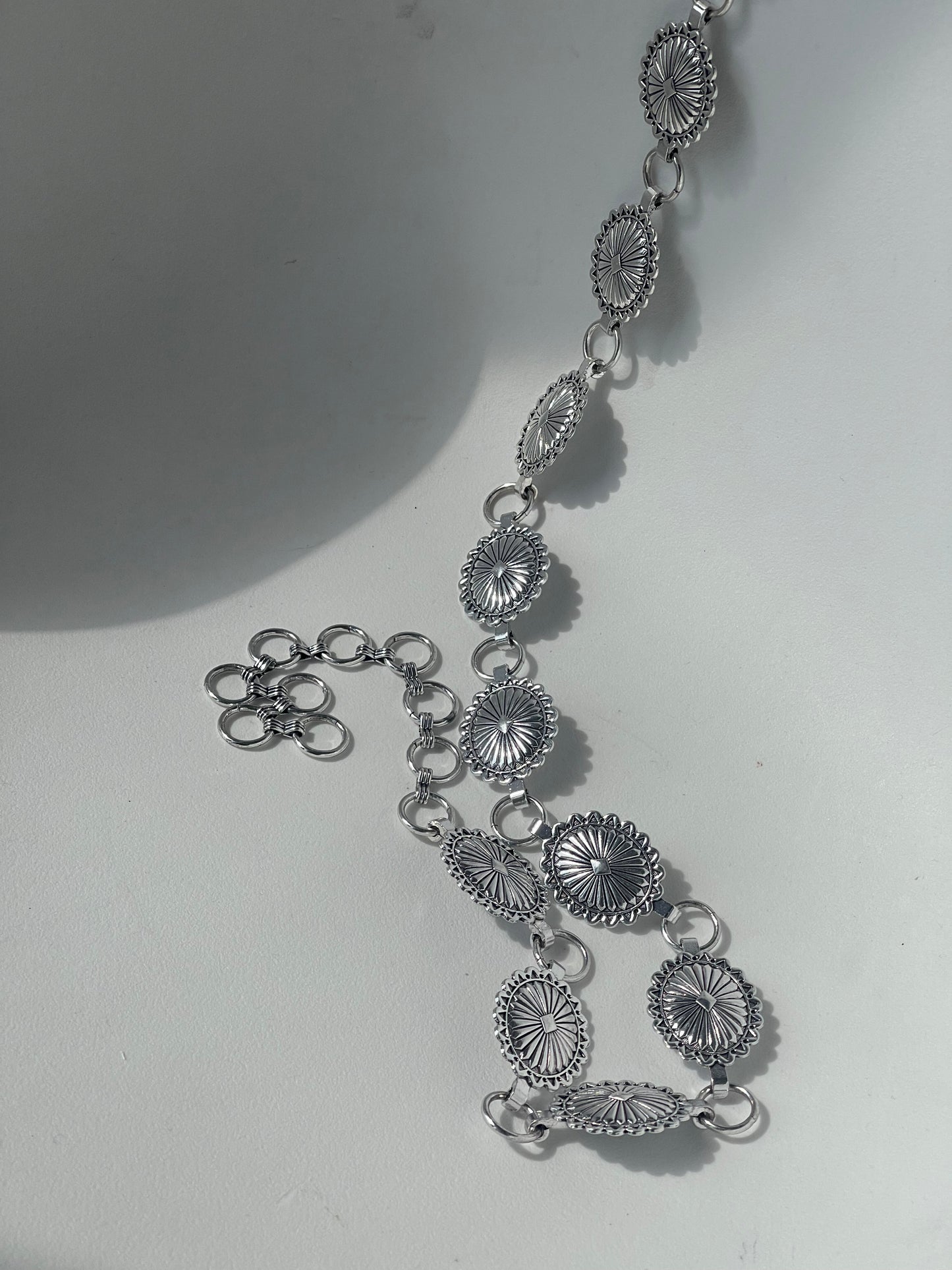 Carly Classic Concho Metal Chain Belt In Silver