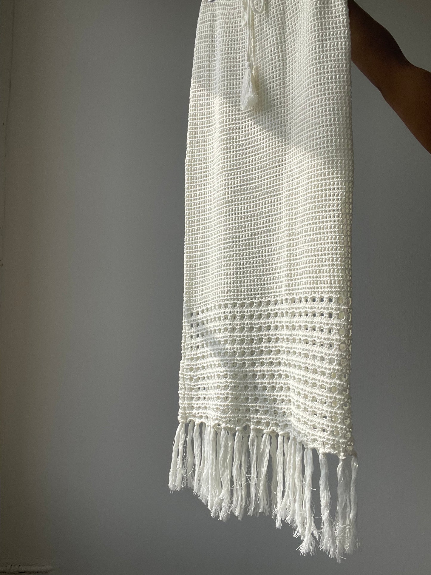 Courtney Cotton Crochet Fringe Midi Skirt In Ivory