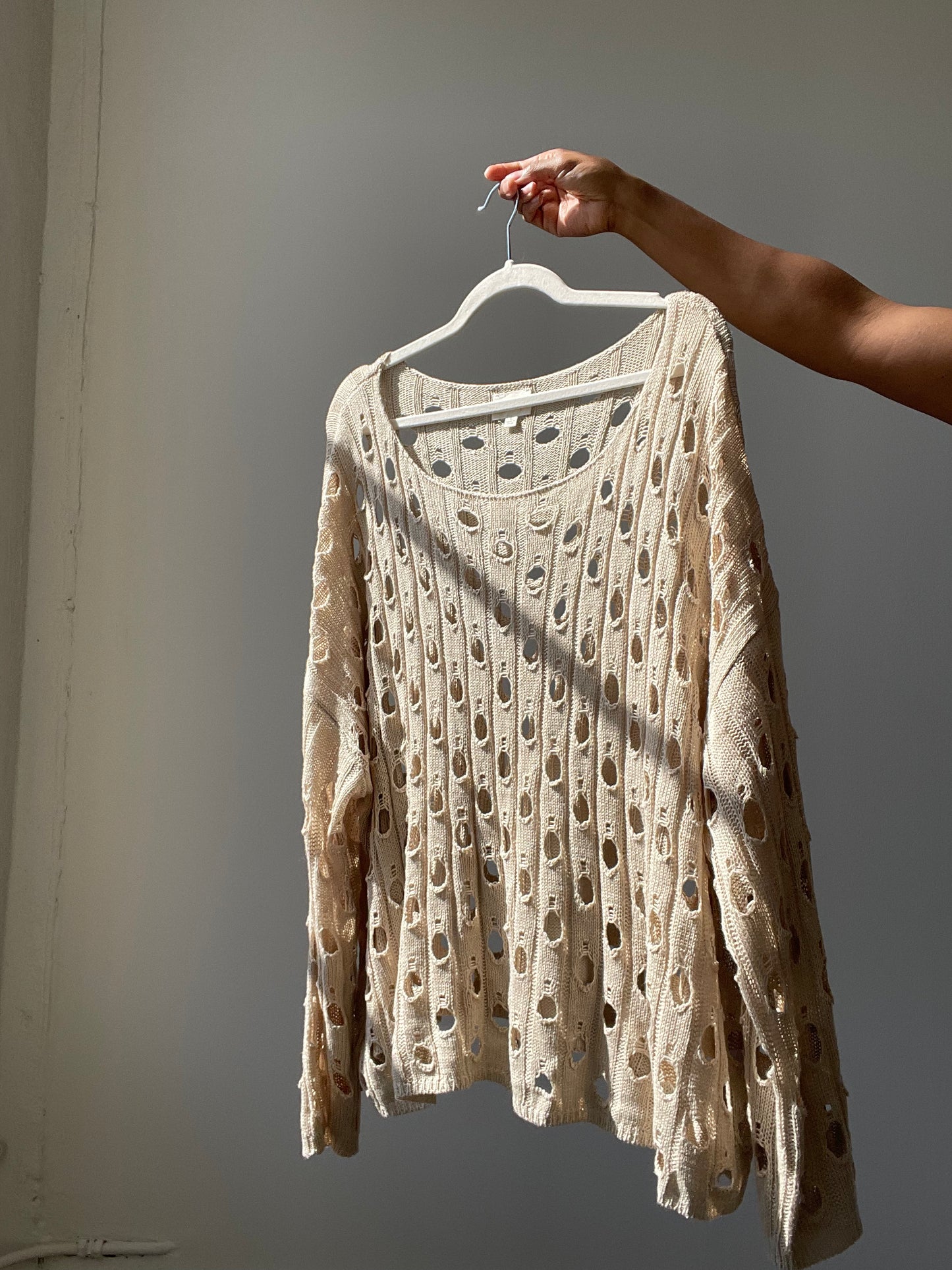 Trisha Oversized Crochet Lightweight Top In Natural