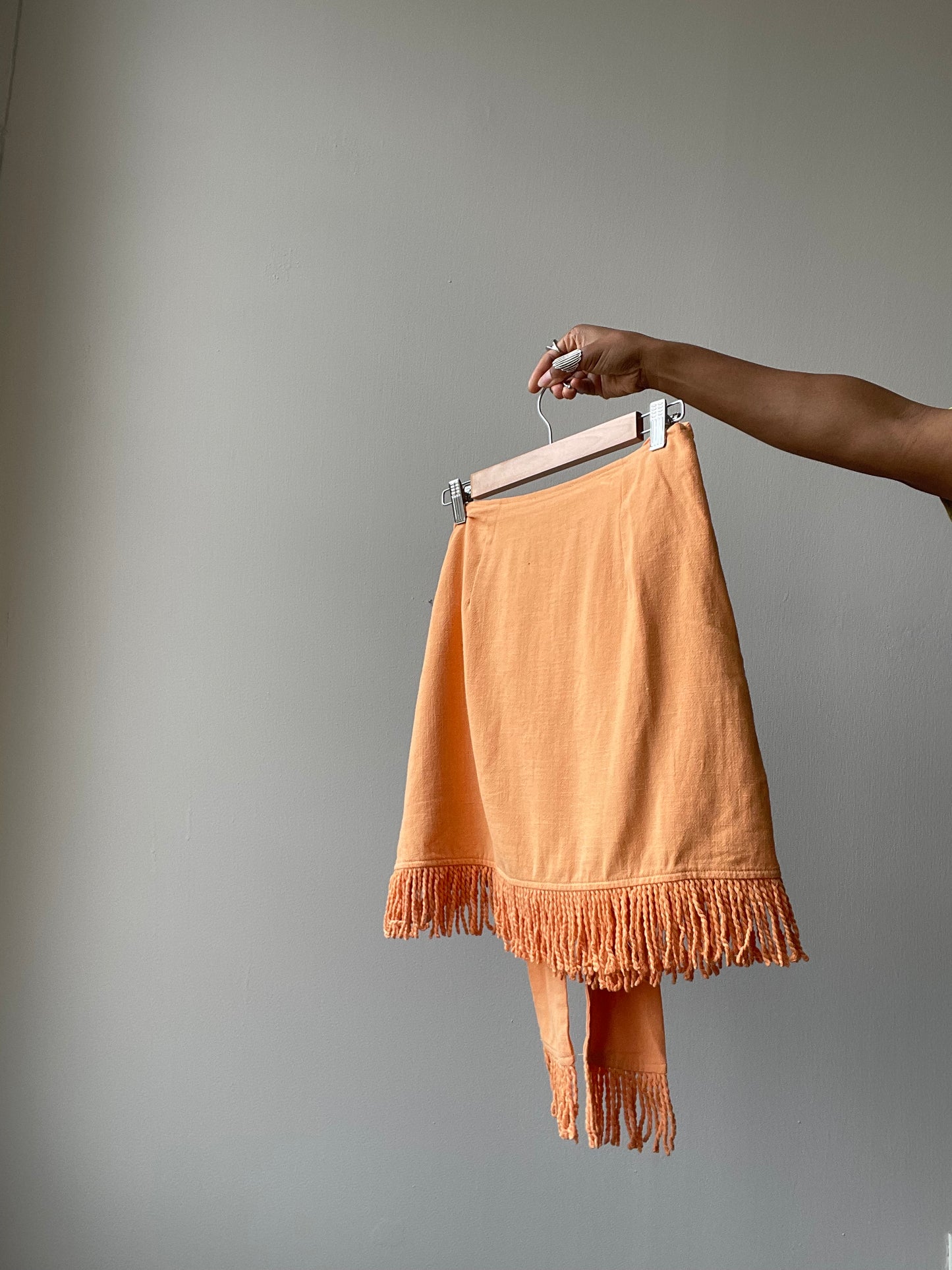 Lacy Linen Fringe Tie Mini Skirt In Tangerine