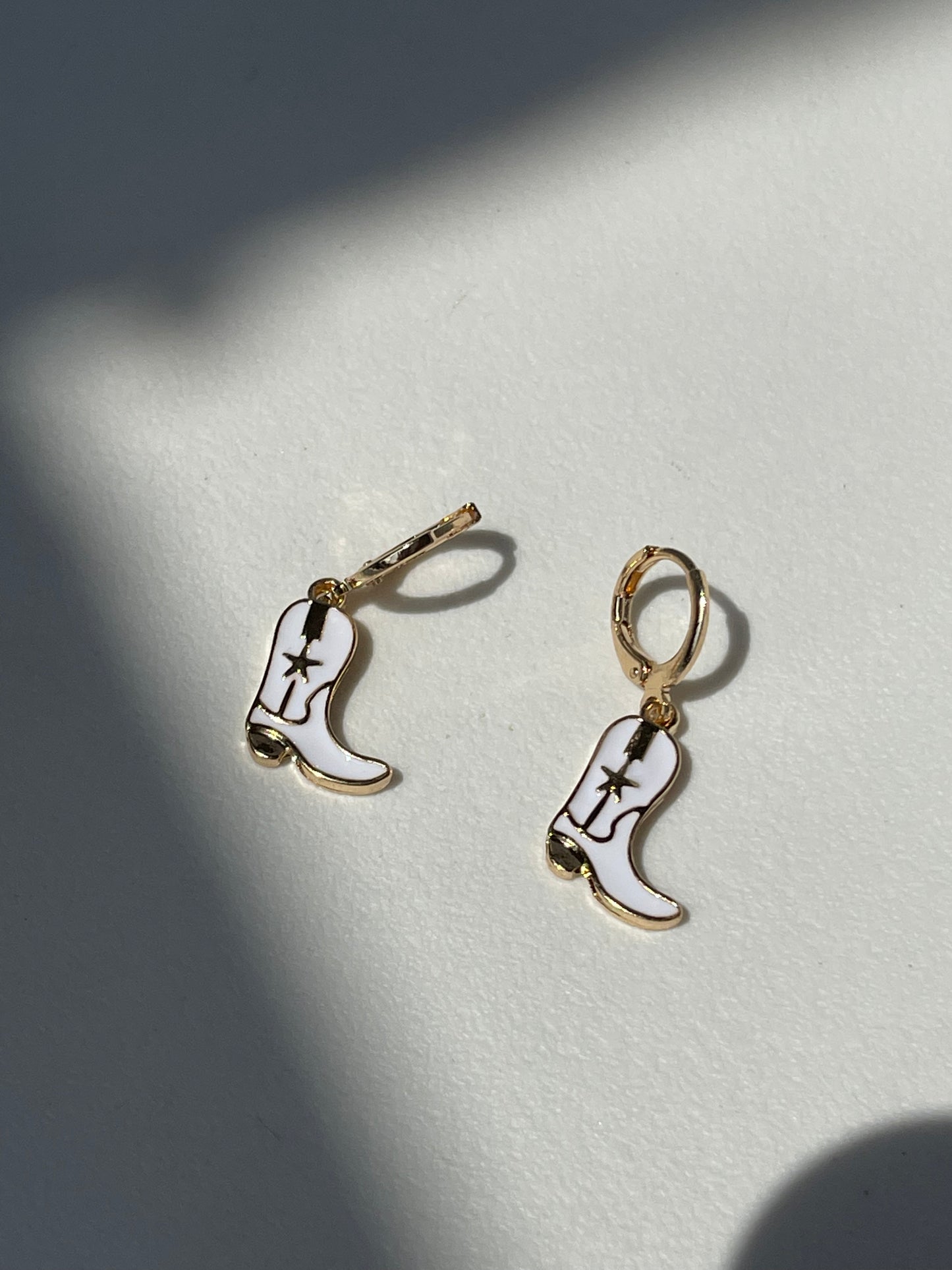 Cowboy Boot Drop Earring In White