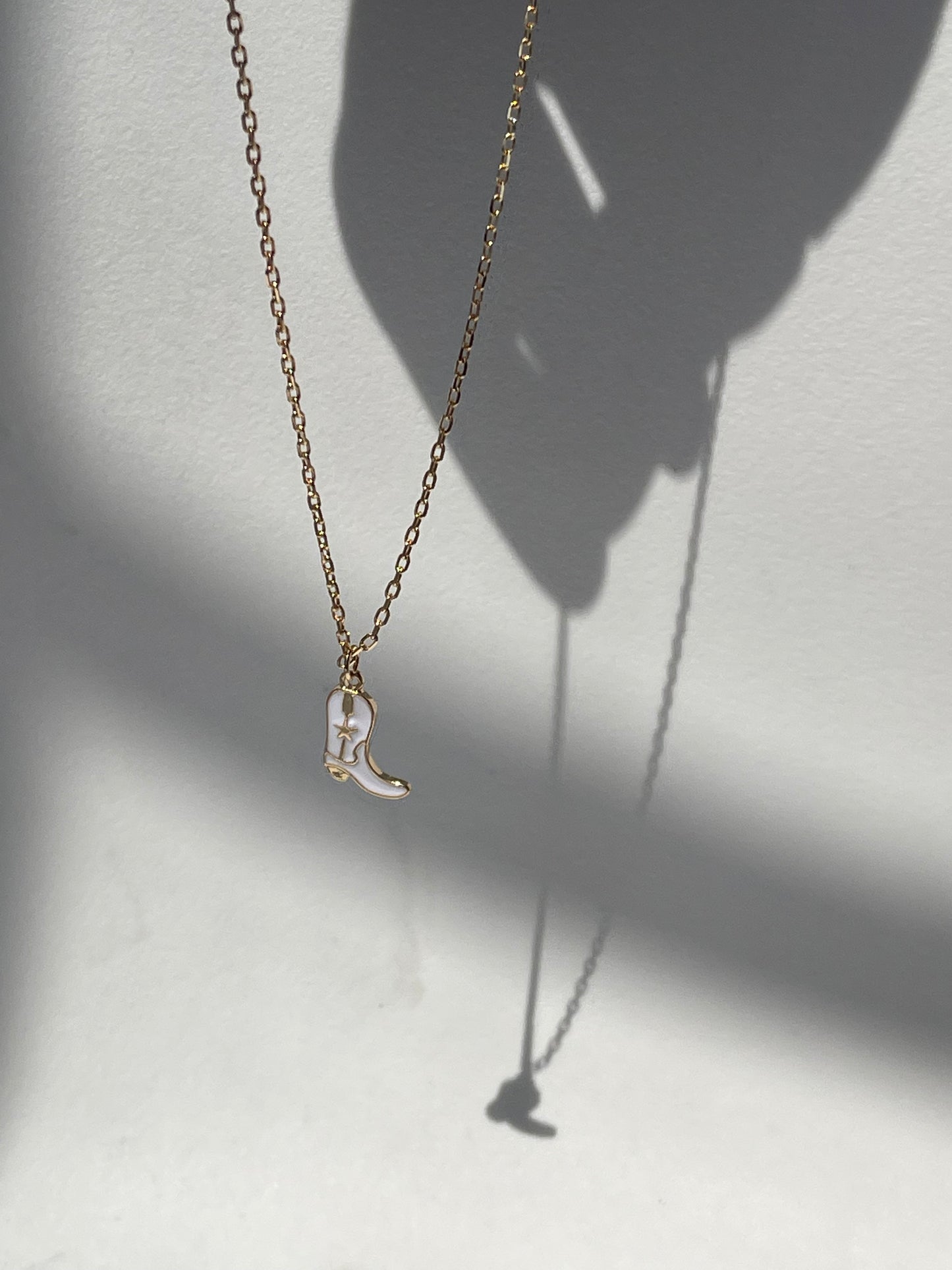 Cowgirl Boot Charm Necklace In White