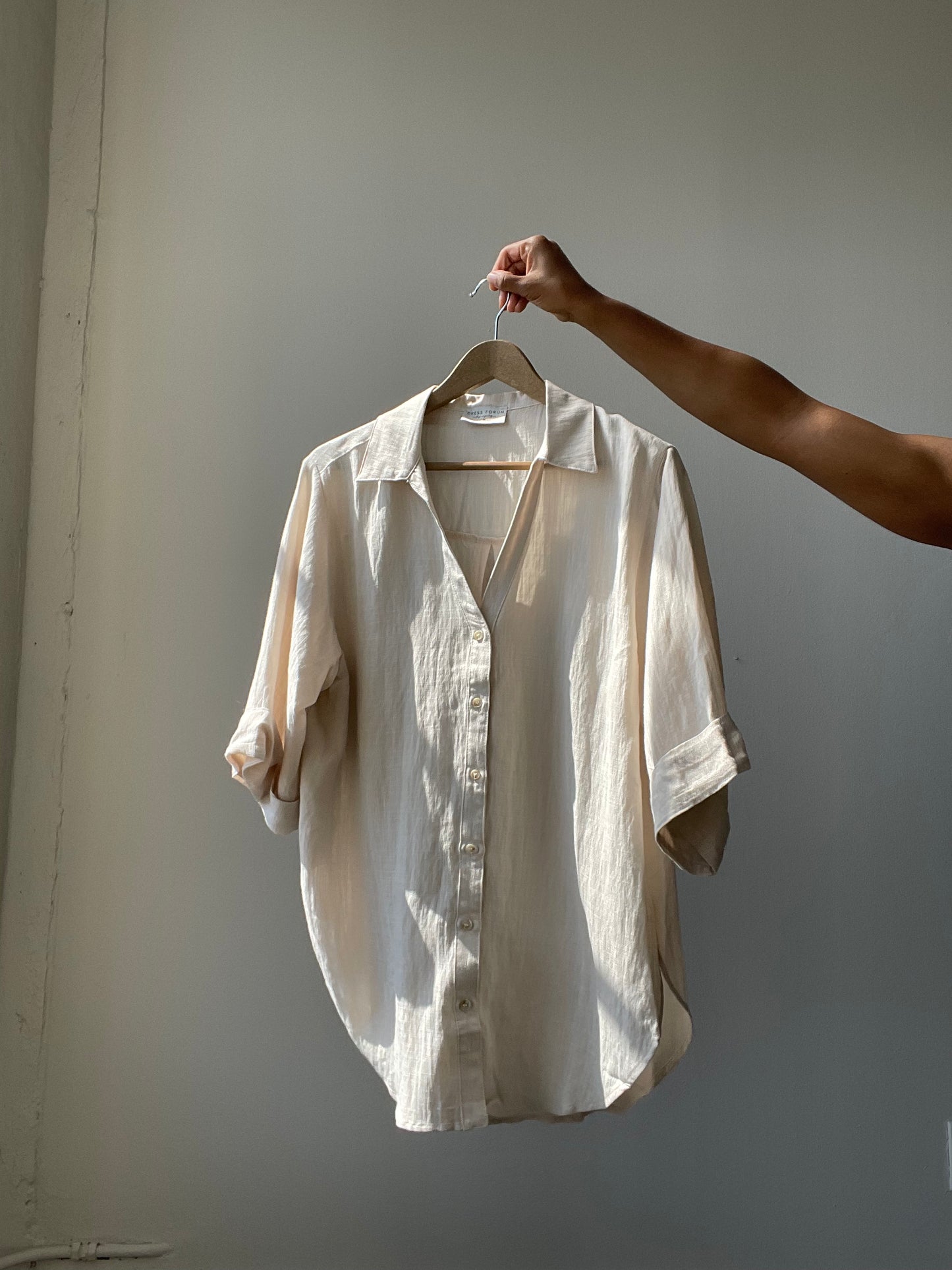 Kimberly Oversized Boyfriend 3/4 Sleeve Button Down Shirt In Natural