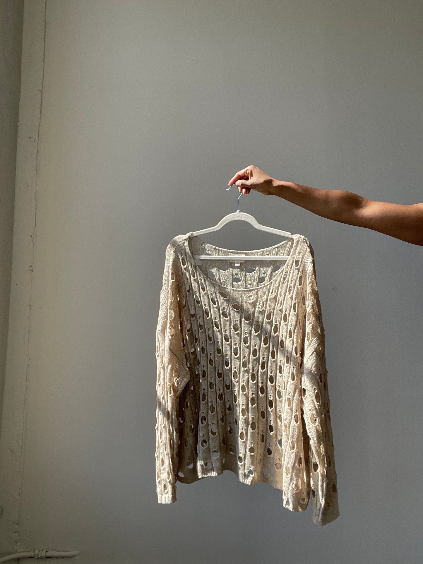 Trisha Oversized Crochet Lightweight Top In Natural