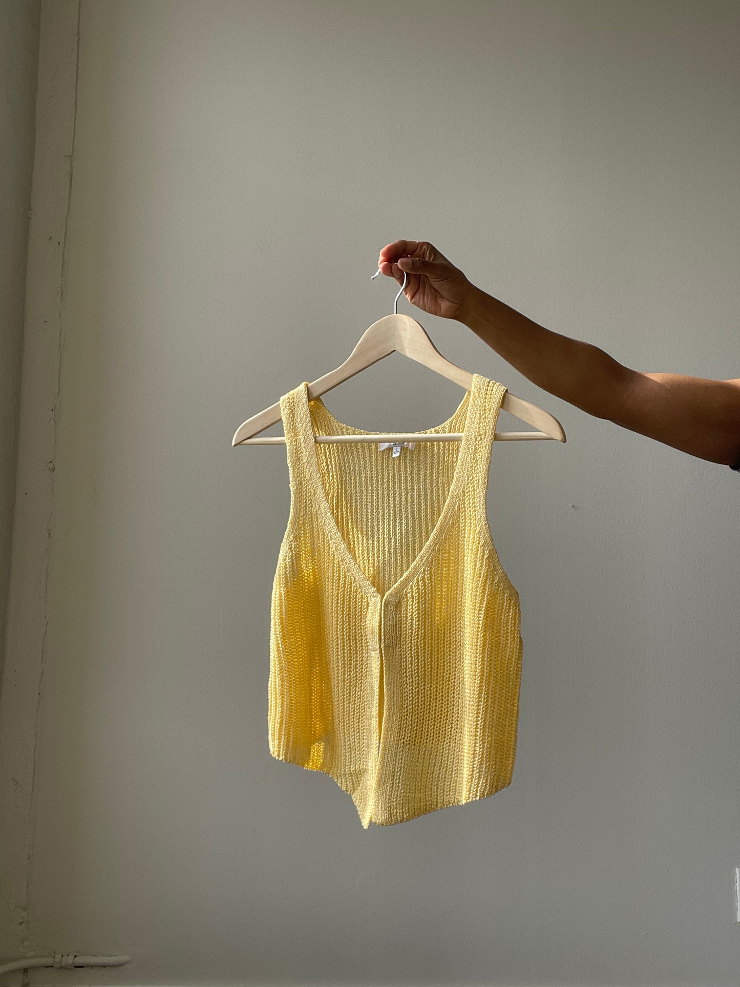 Kayla Crochet Knit Vest In Banana