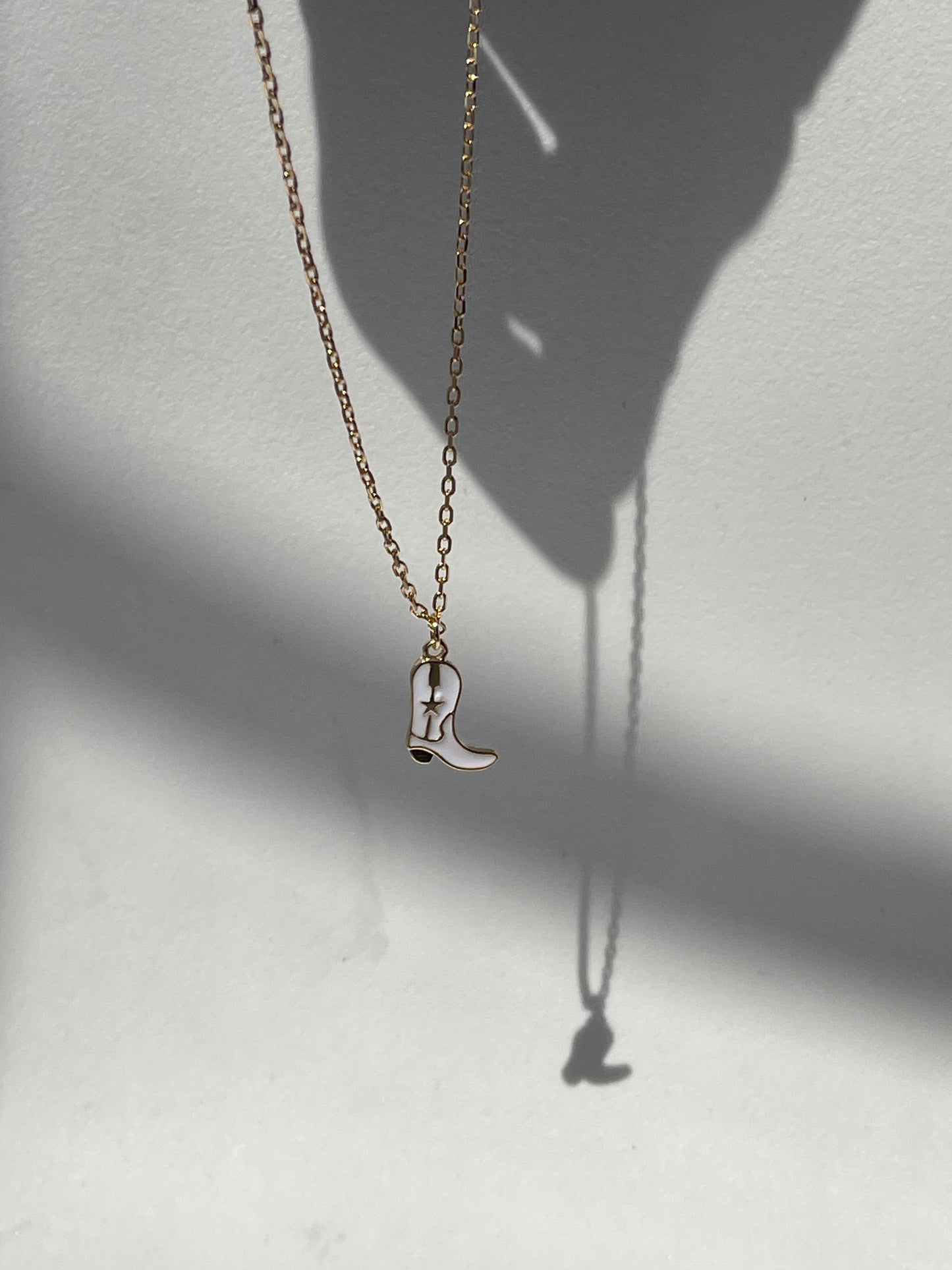 Cowgirl Boot Charm Necklace In White