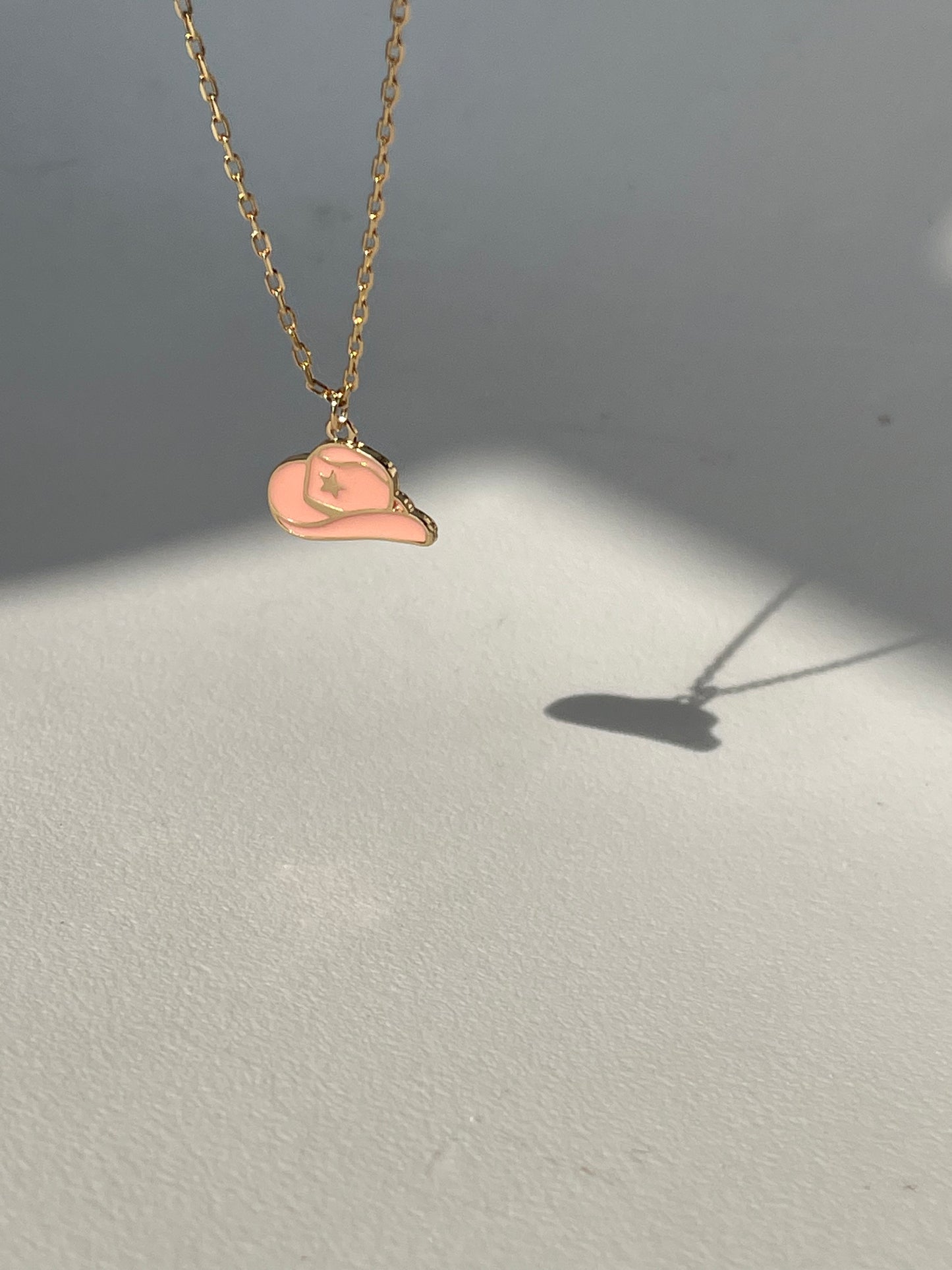 Cowboy Hat Charm Necklace In Peach