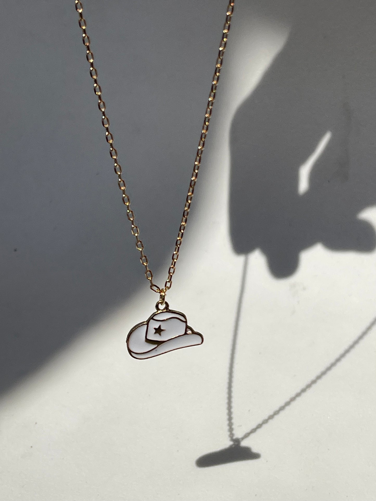 Cowboy Hat Charm Necklace In White