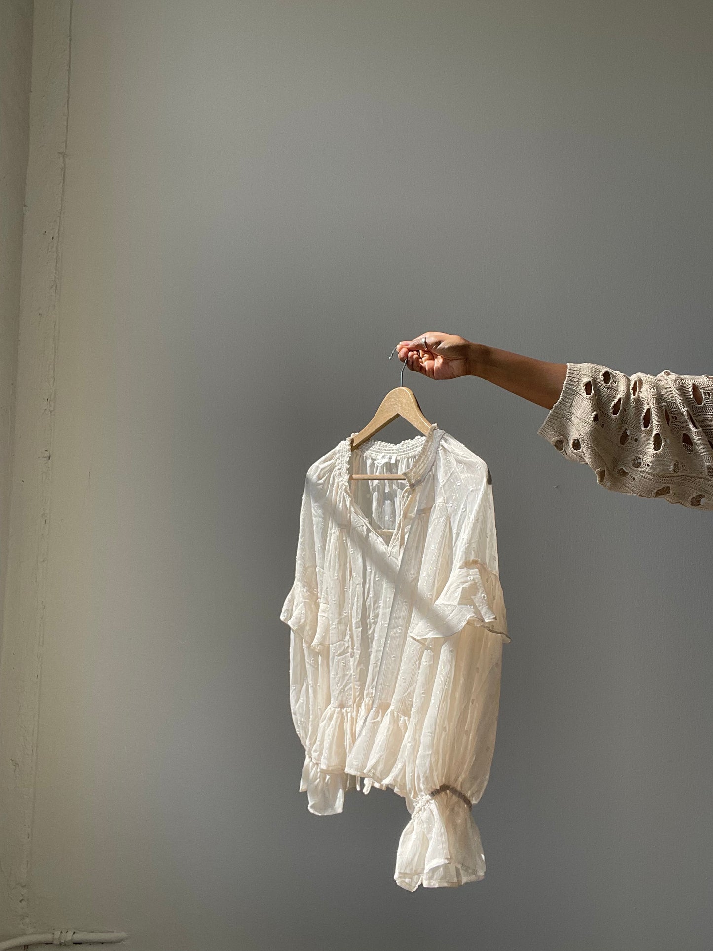 Claudette Ruffle Metallic Sheer Top In Cream