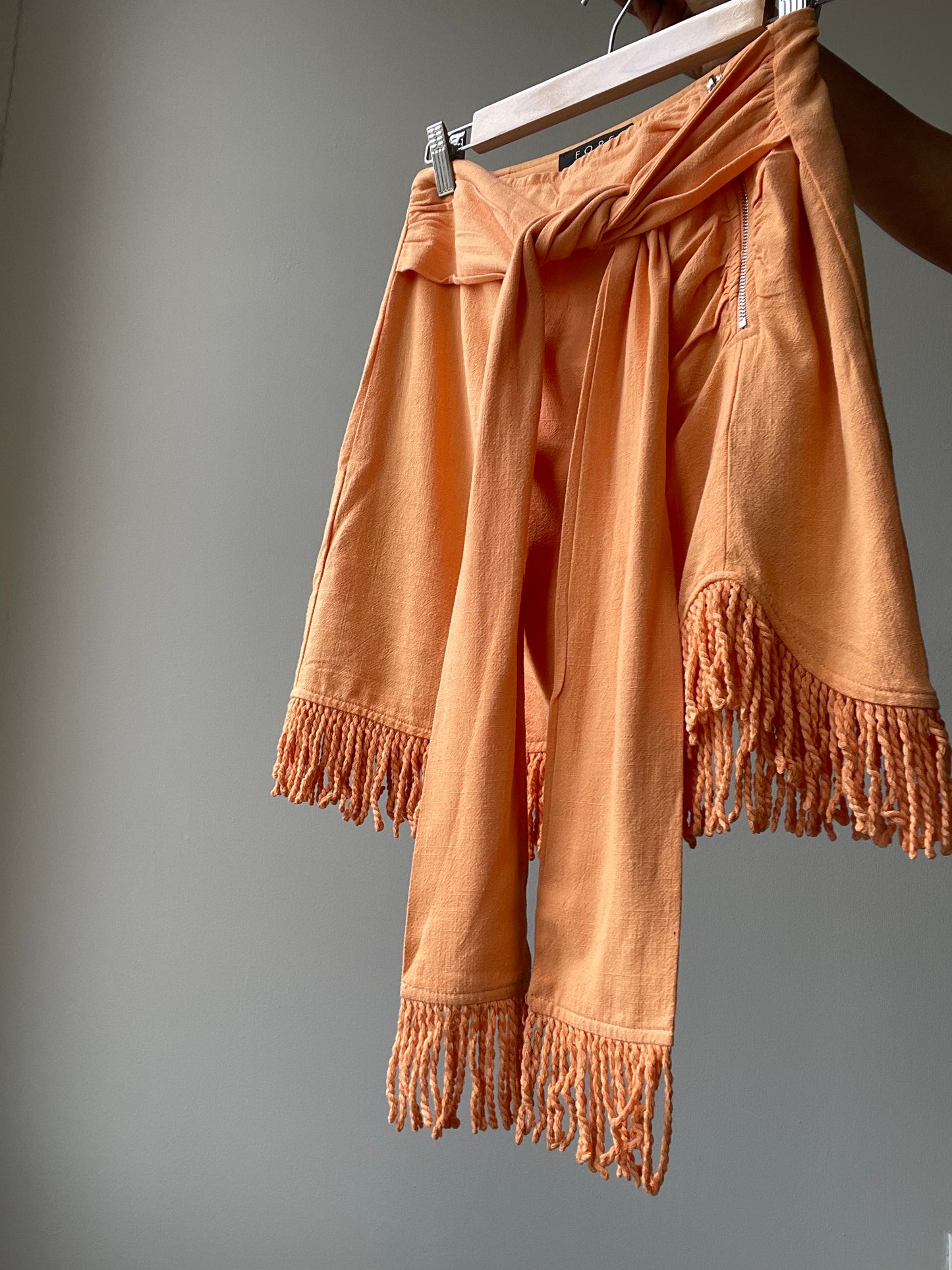 Lacy Linen Fringe Tie Mini Skirt In Tangerine