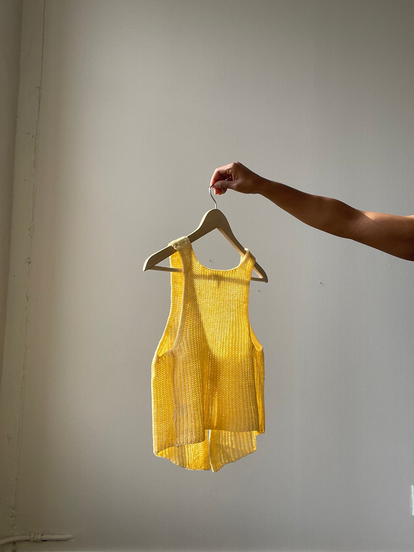 Kayla Crochet Knit Vest In Banana