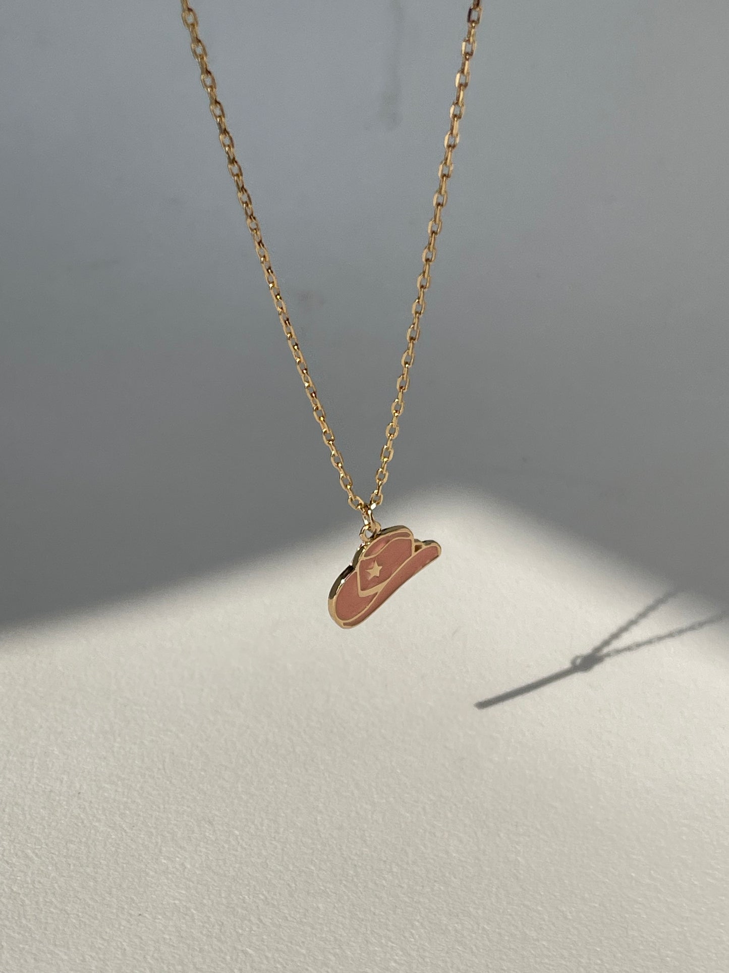 Cowboy Hat Charm Necklace In Peach