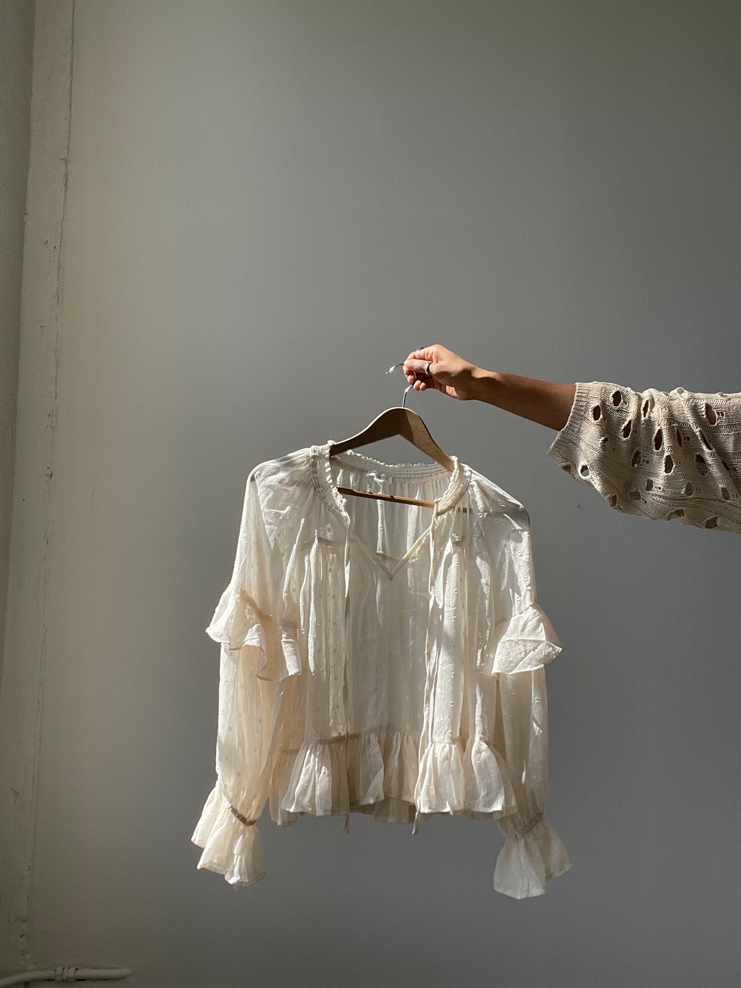 Claudette Ruffle Metallic Sheer Top In Cream