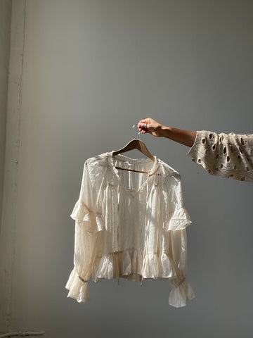Claudette Ruffle Metallic Sheer Top In Cream