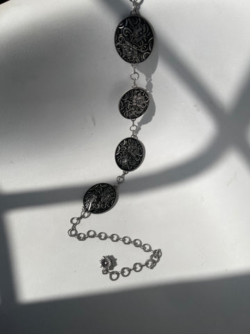 Addison Antique Western Floral Chain Belt In Matte Silver