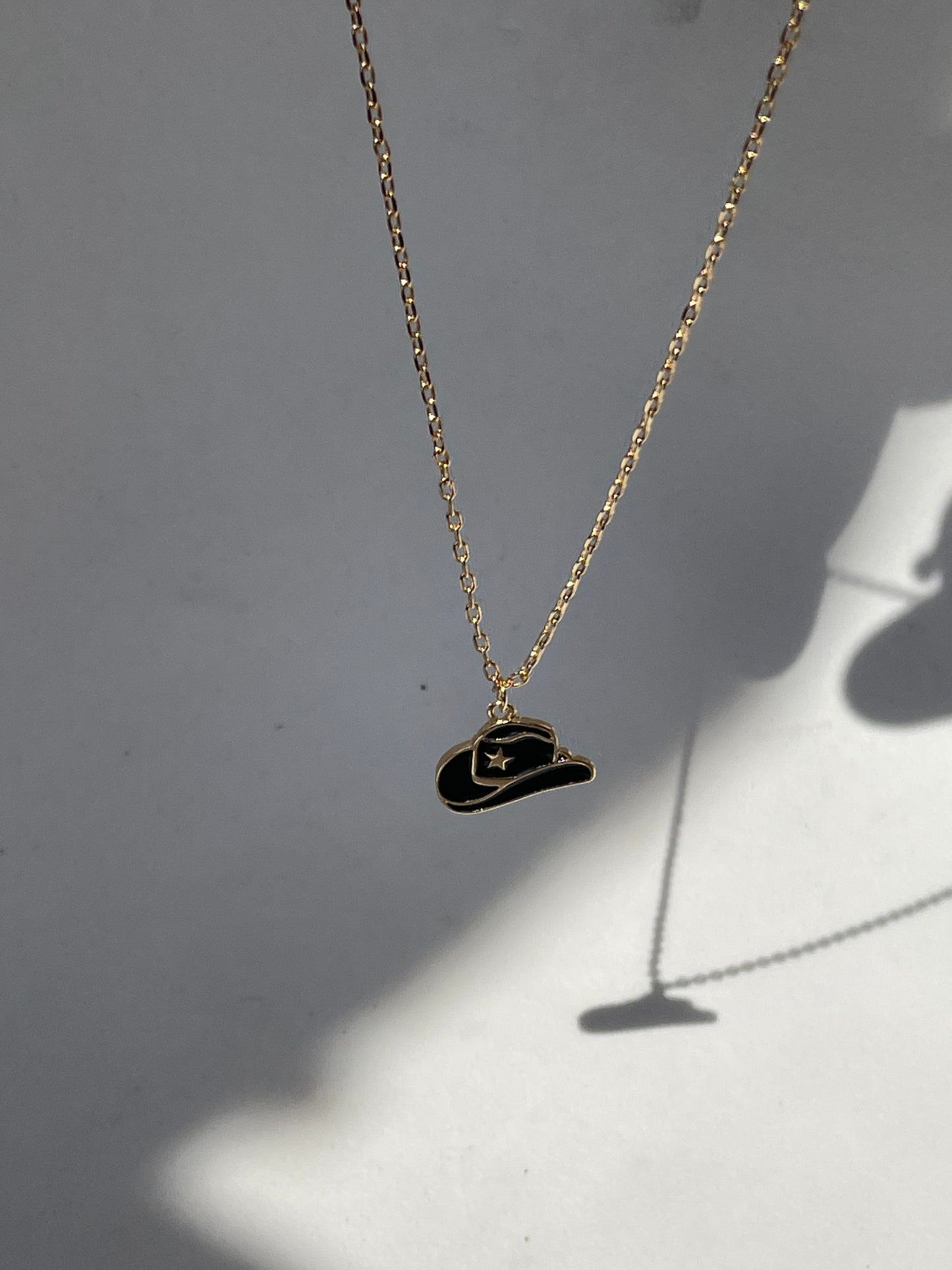 Cowboy Hat Charm Necklace In Black