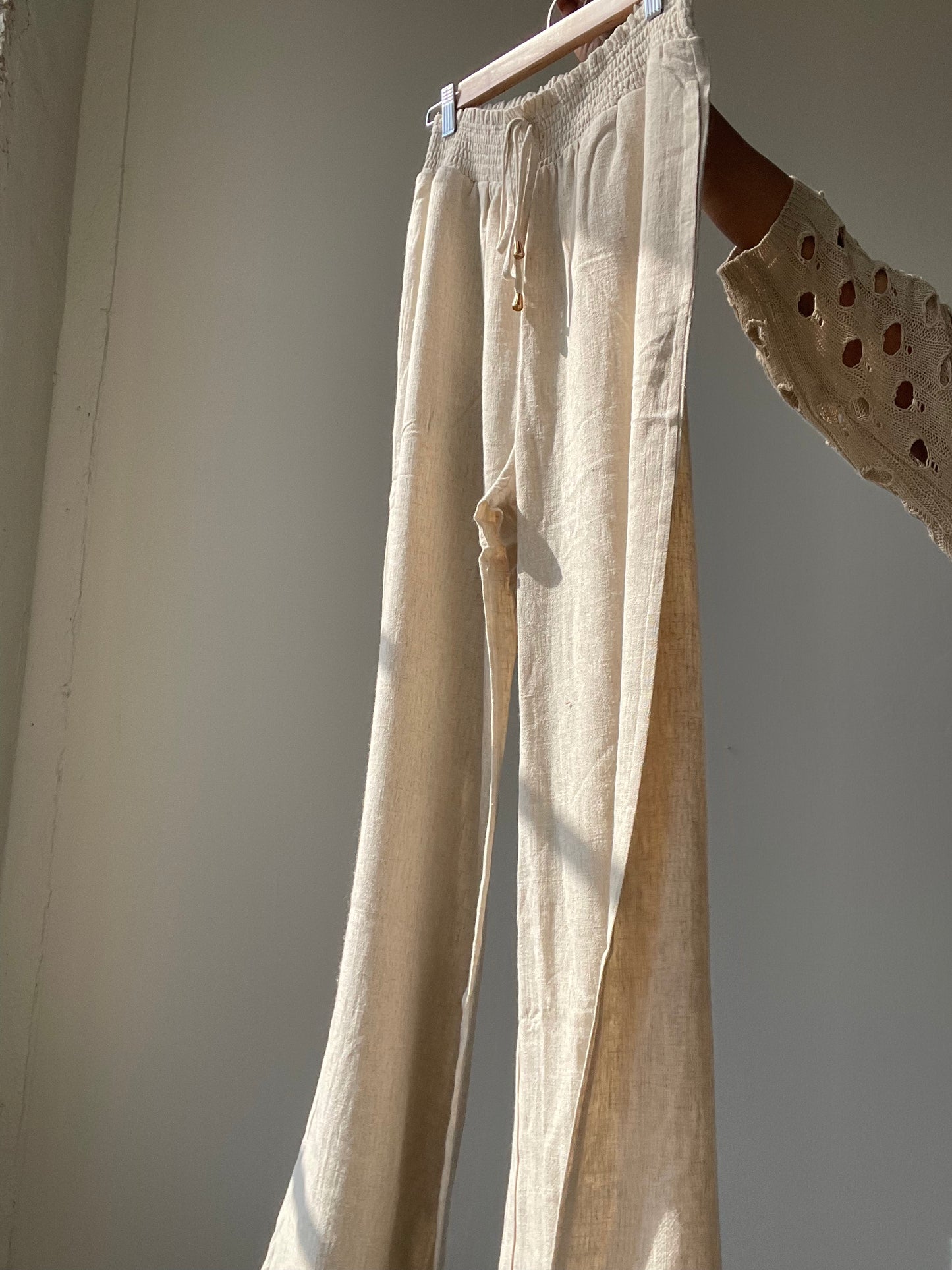 Summer Wide Leg Linen Pants In Natural