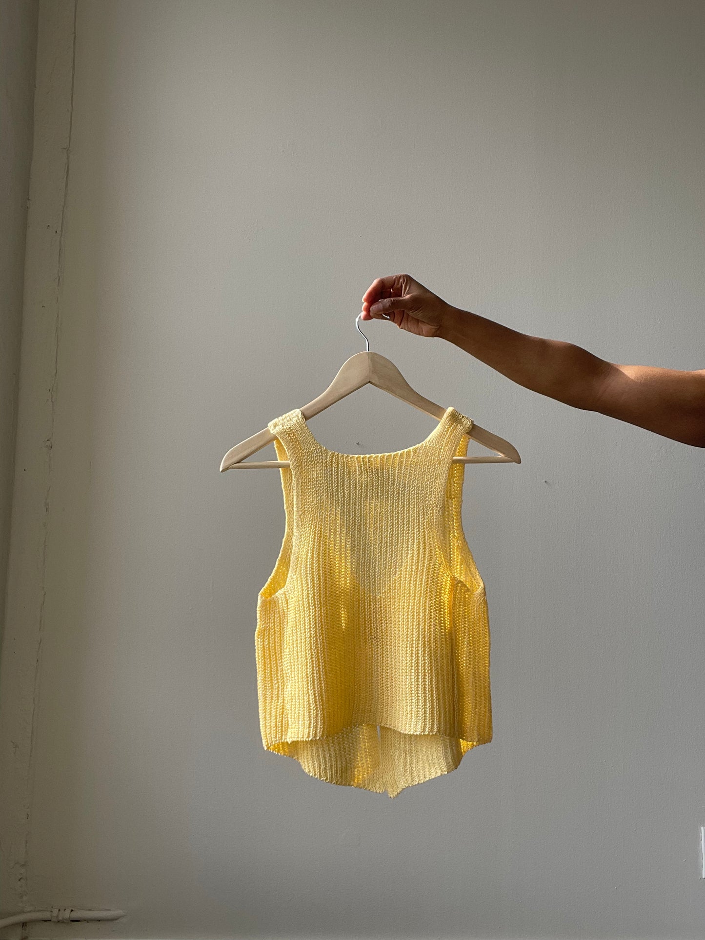 Kayla Crochet Knit Vest In Banana
