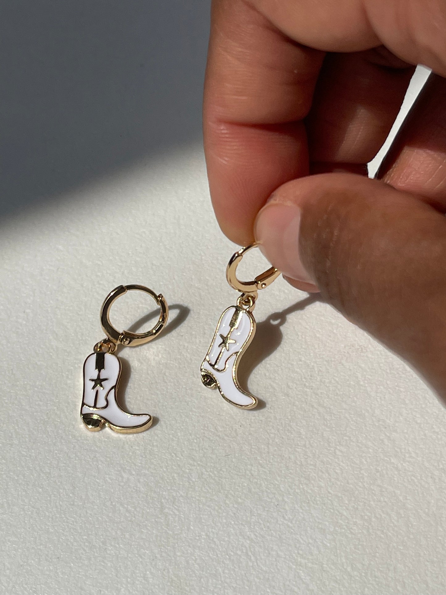 Cowboy Boot Drop Earring In White