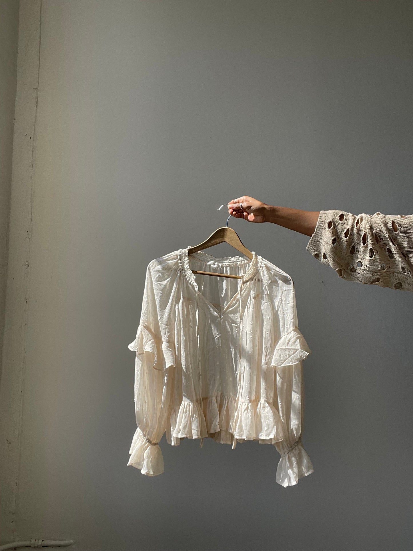 Claudette Ruffle Metallic Sheer Top In Cream