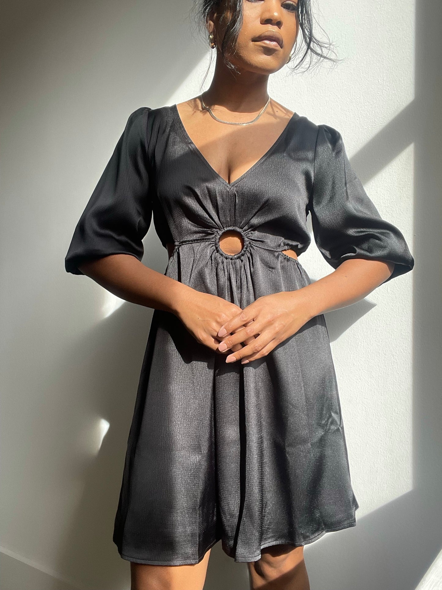 Jane 70s Cutout Mini Dress In Black