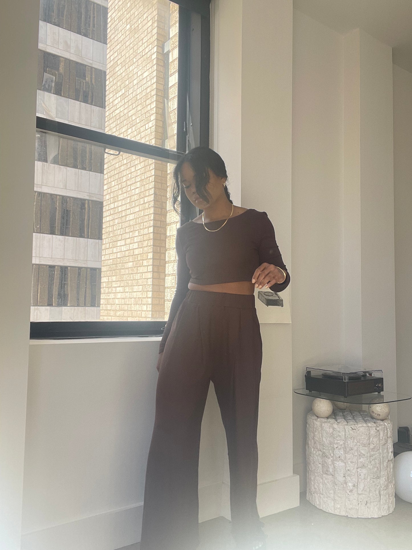 Emma Wide Leg Lounge Pants In Brown